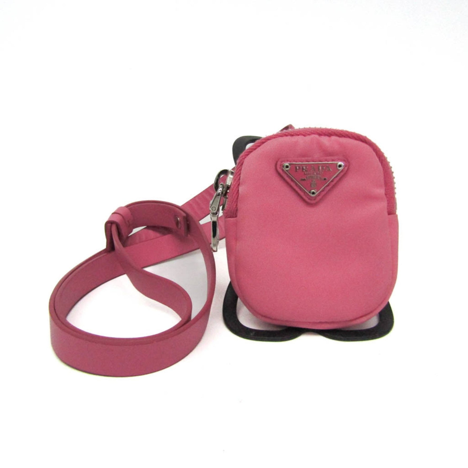 Prada Mini With Strap Nylon,Rubber Pouch Black,Pink