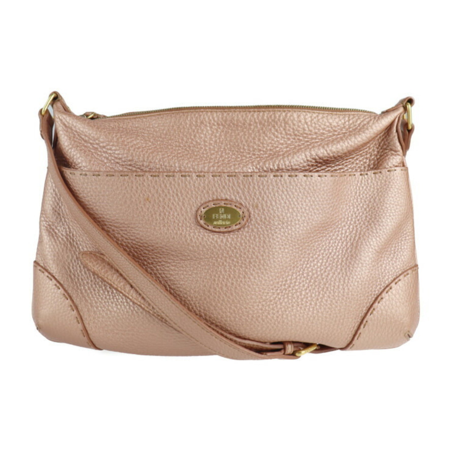 FENDI Selleria Shoulder Bag Leather Metallic Pink Messenger