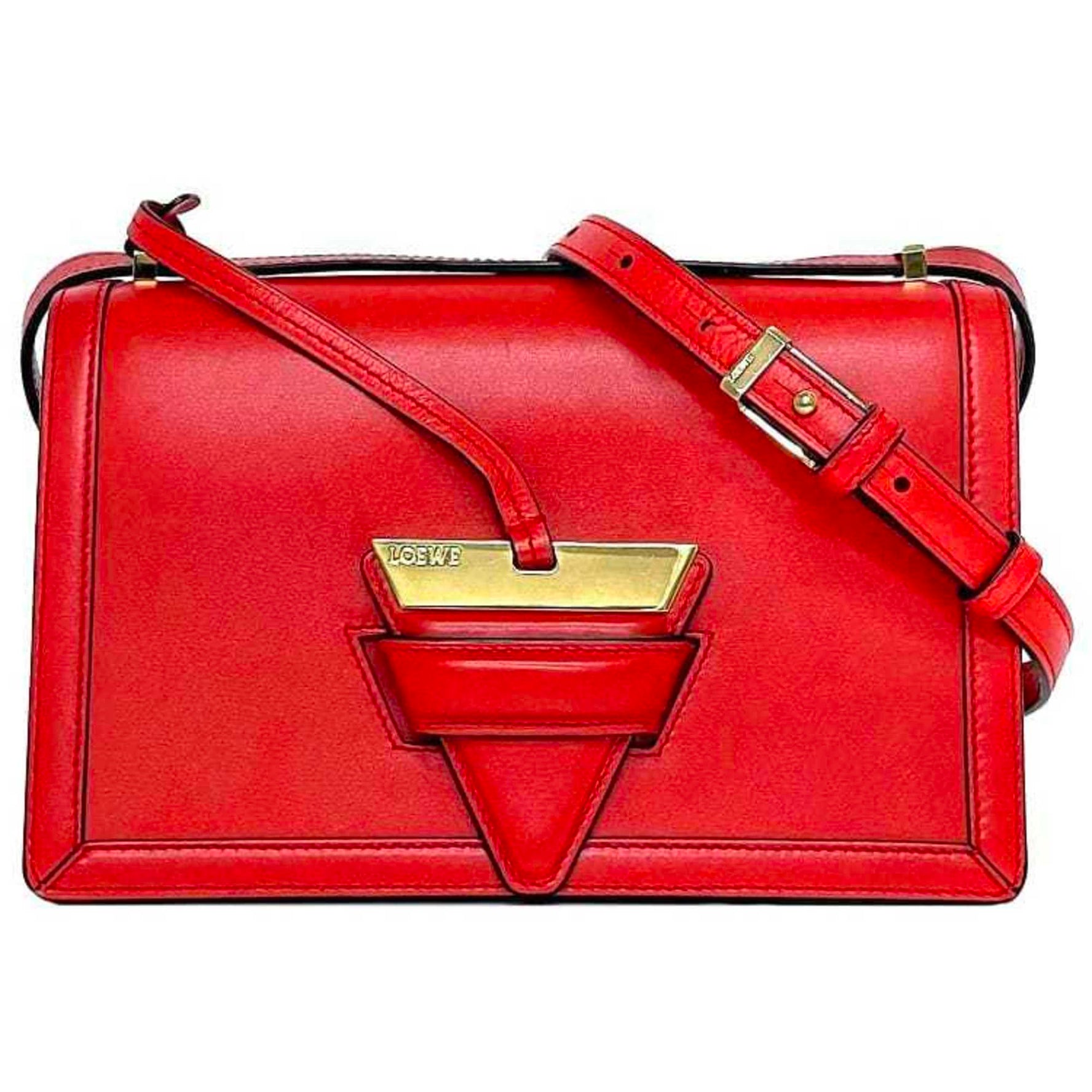 LOEWE Shoulder Bag Barcelona Red Flap Leather Compact