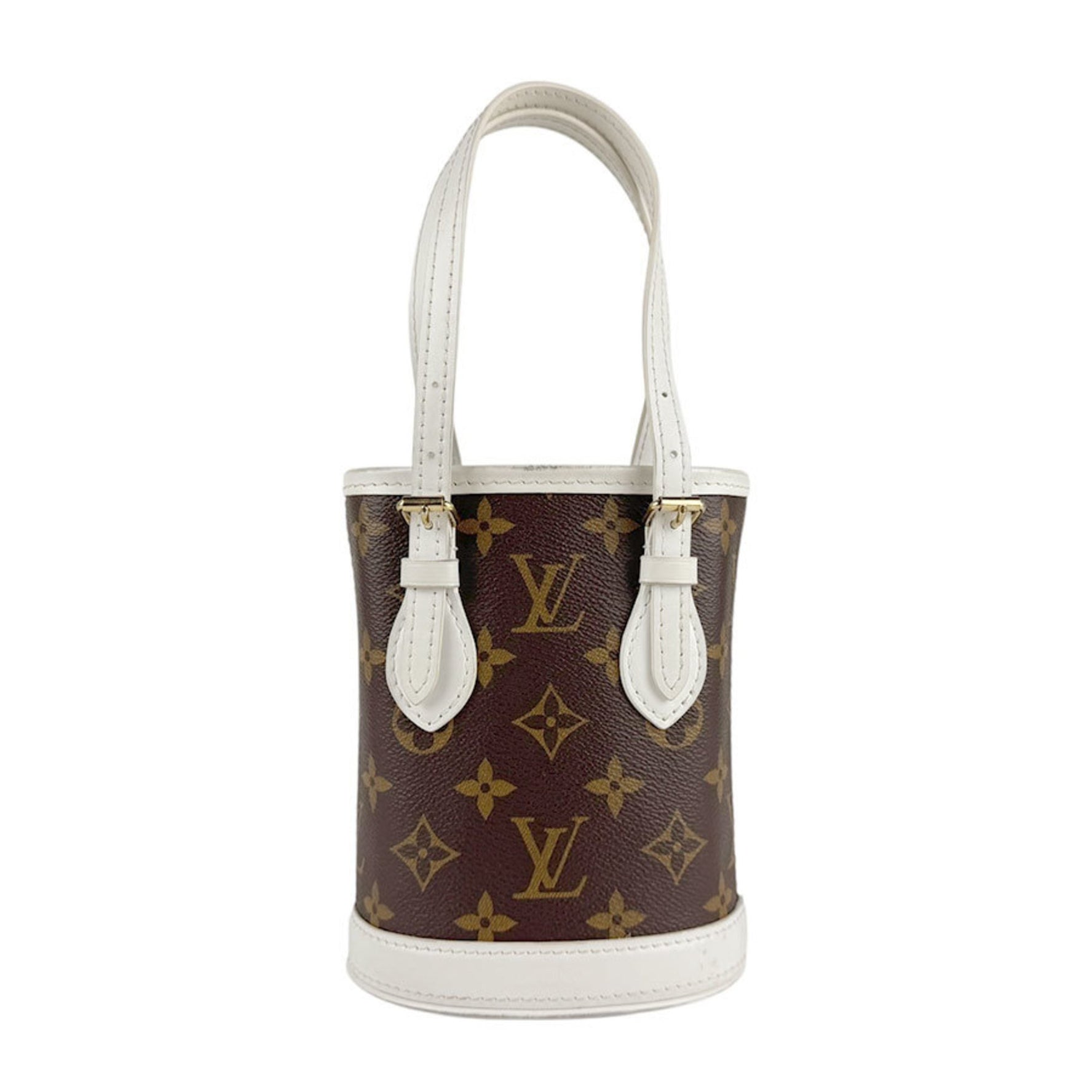 Louis Vuitton Monogram Nano Bucket Handbag Shoulder Bag in Canvas and Leather, Brown White