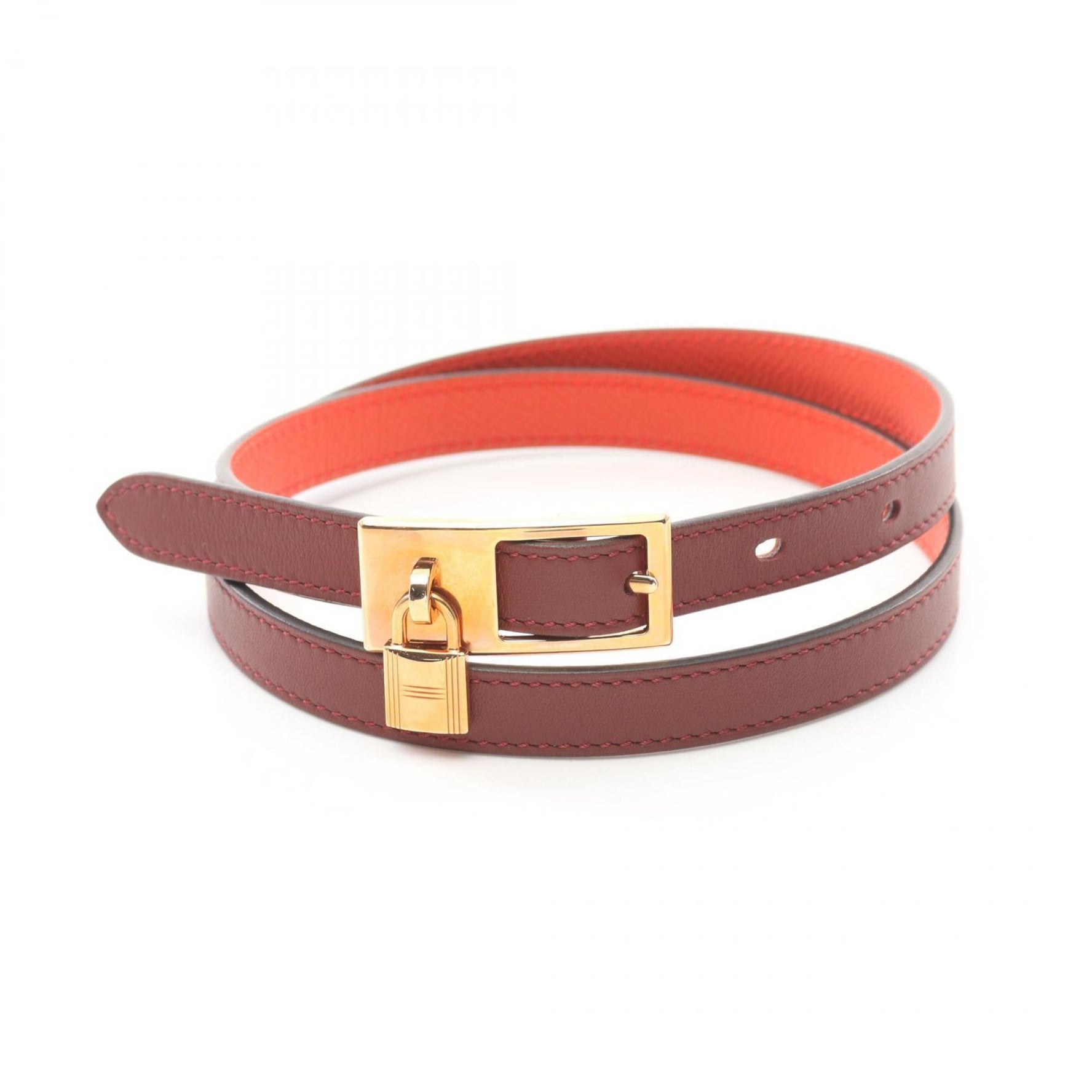 HERMES Lucky Belt Clothing Leather Bordeaux Red