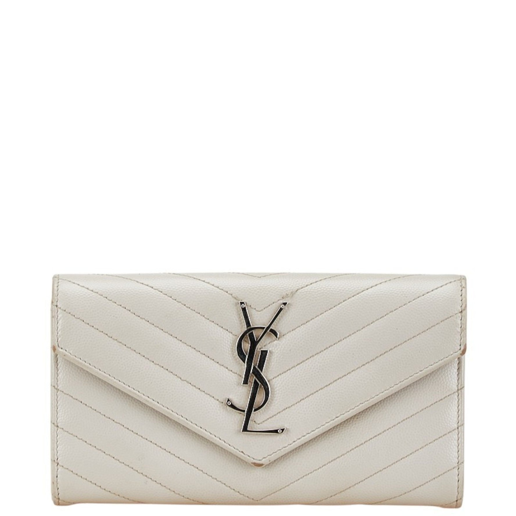 Saint Laurent Cassandra V-stitch long wallet leather