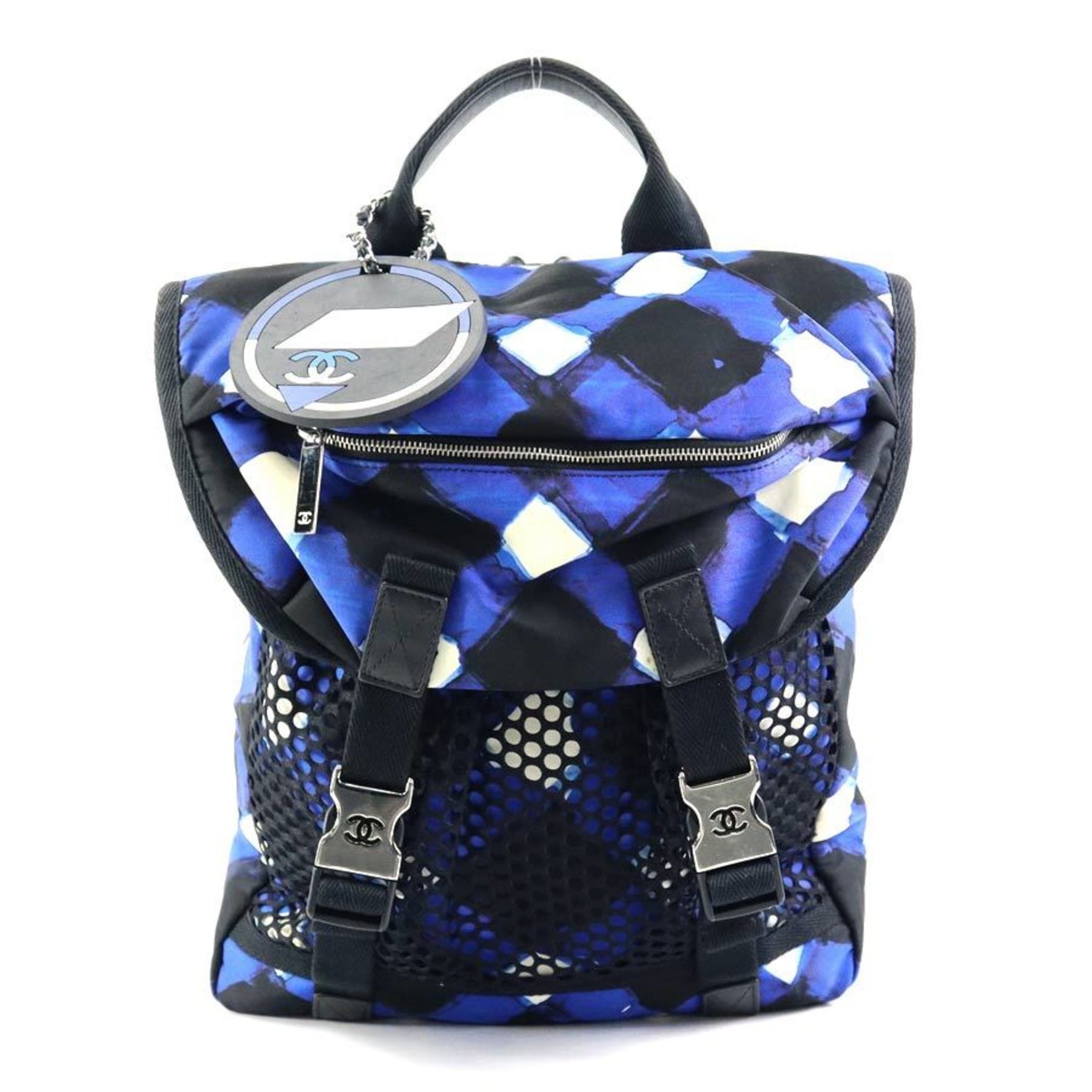 CHANEL Backpack Airline Nylon Black x Blue White