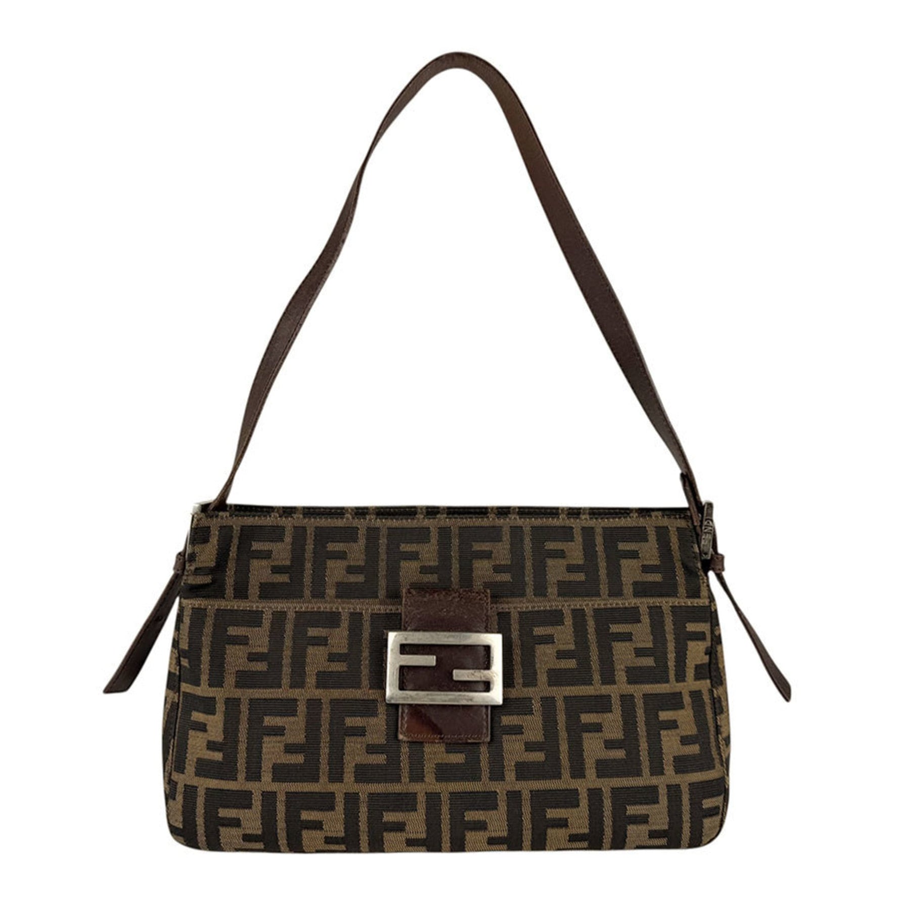Fendi Zucca Canvas and Leather Shoulder Bag in Silver