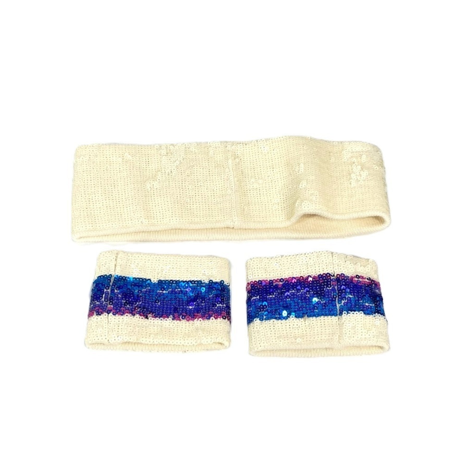 GUCCI Sequin Logo GG Headband & Wristband Set Accessories Hairband Polyester Cotton Men Women White Like New