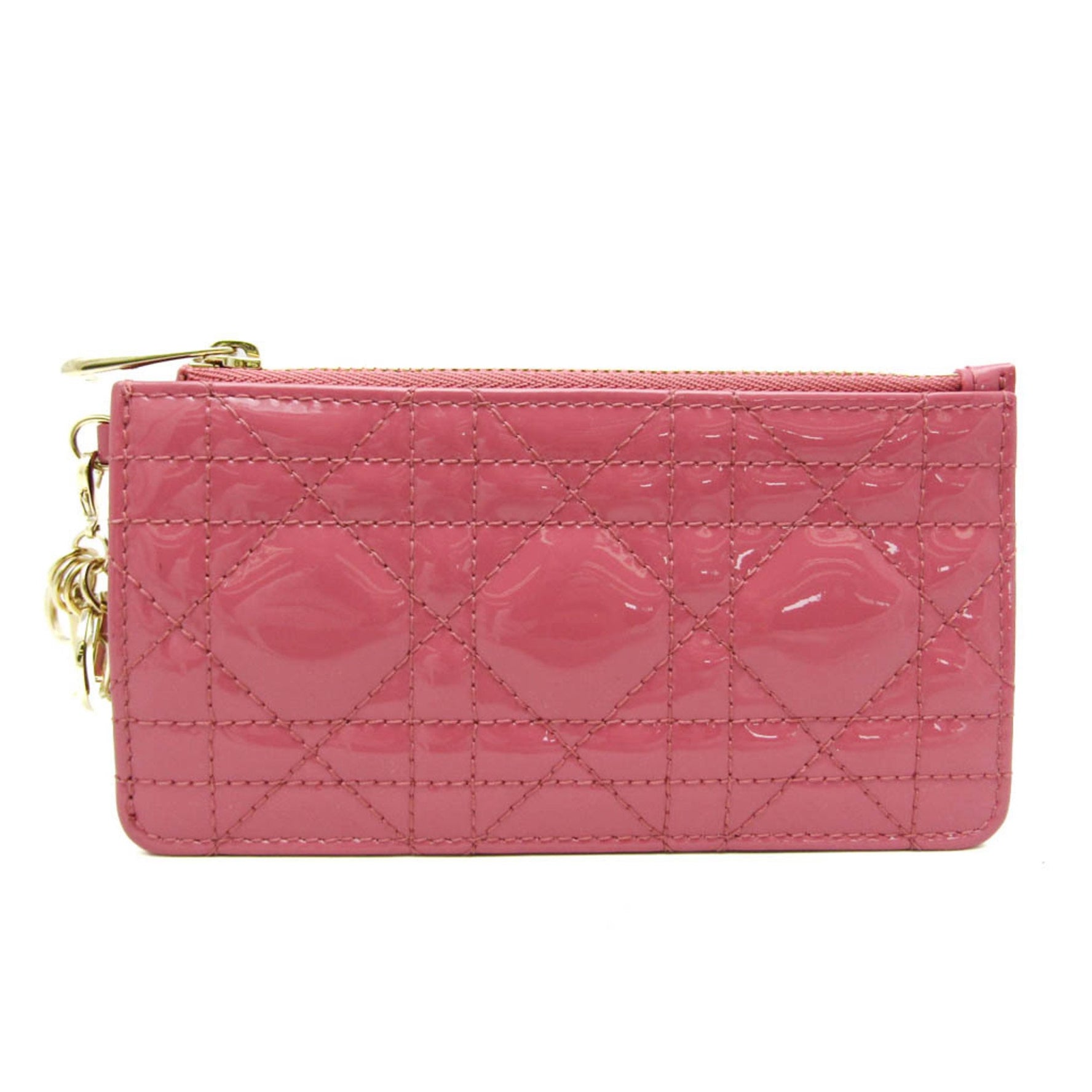 Christian Dior Lady Dior Cannage Coin Case Patent Leather Card Case