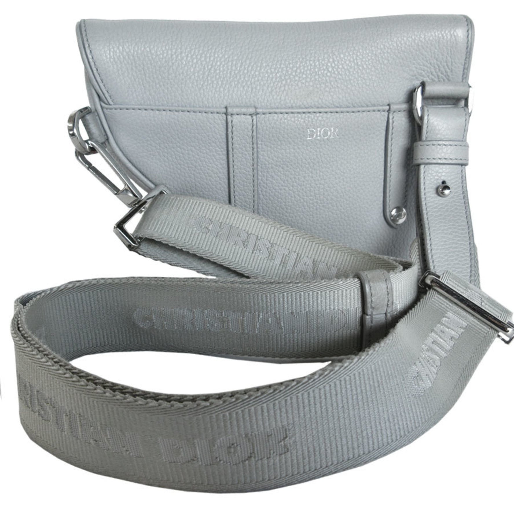 Christian Dior Dior Body Bag Saddle Leather Light Gray Silver