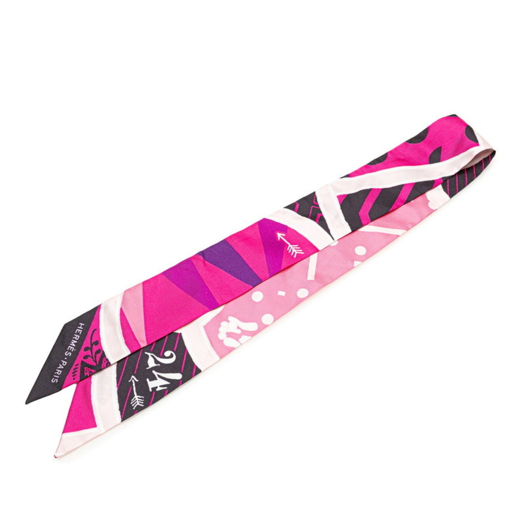 Hermes Hermès Twilly "JEU DE SOIE UNIFORME" Silk Game Scarf, Pink Multicolor