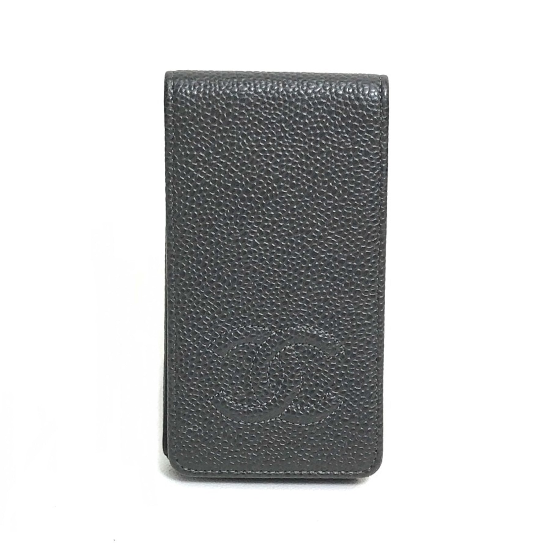 CHANEL CC Coco Mark iPhone 4 Compatible Cover Accessories Case Caviar Skin Ladies Gray