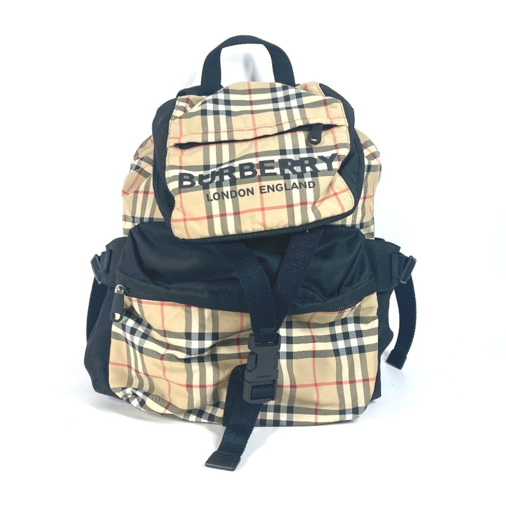 BURBERRY Logo Check Bag Backpack Rucksack Nylon Men's Beige