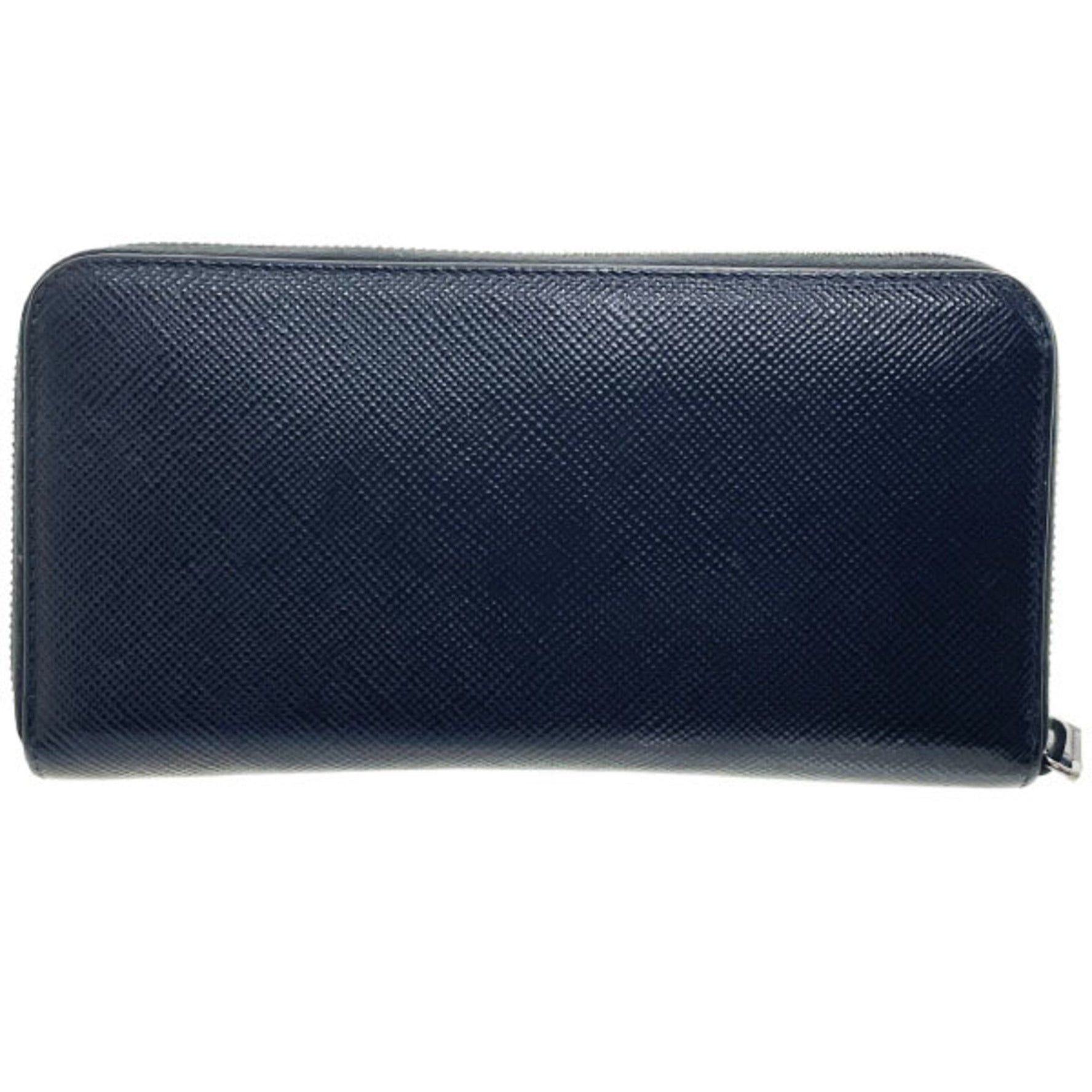 Prada Long Wallet Round Saffiano Leather Triangle Plate NERO