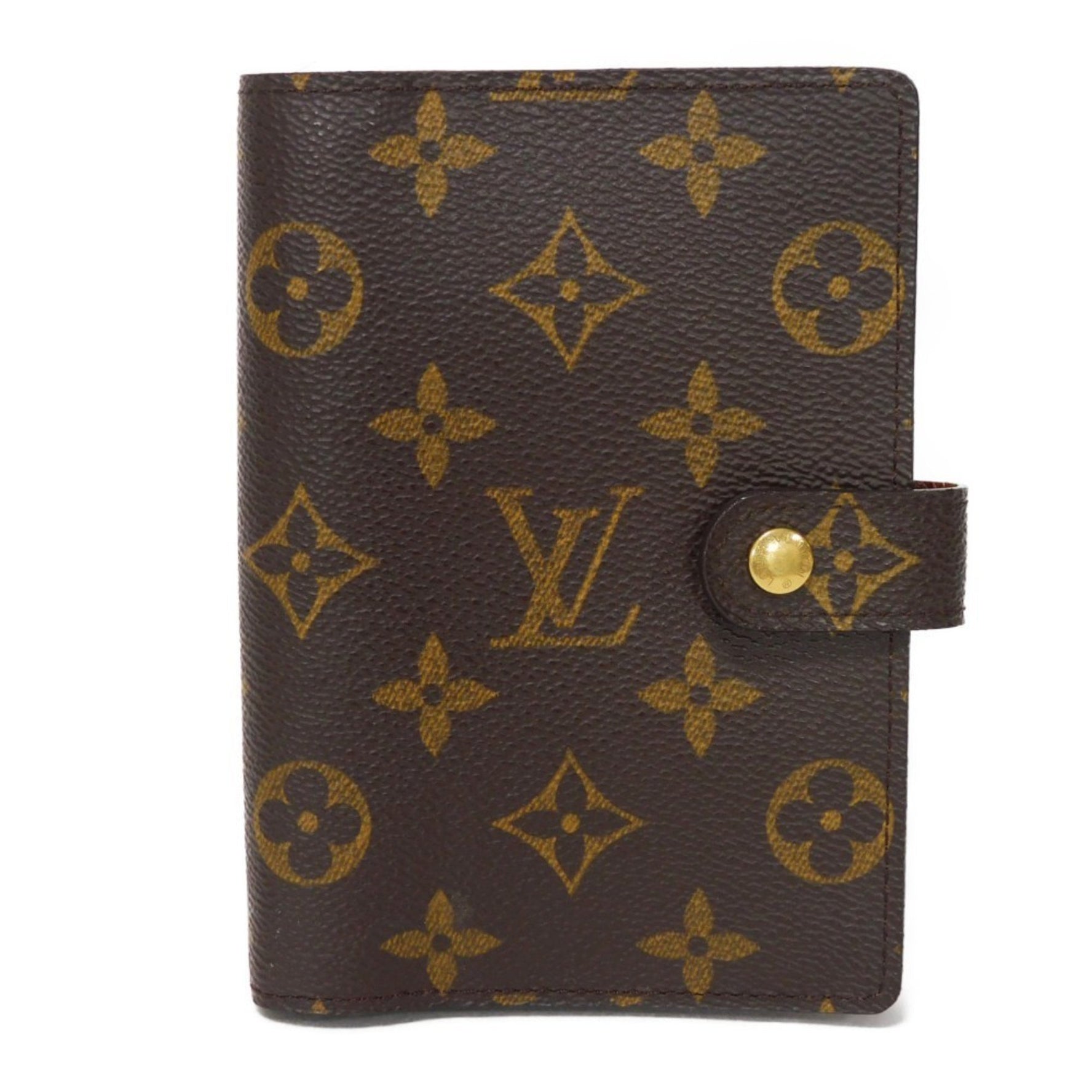 Louis Vuitton Planner Cover Agenda PM LV Flower Brown Card Case Monogram Maroon Men's