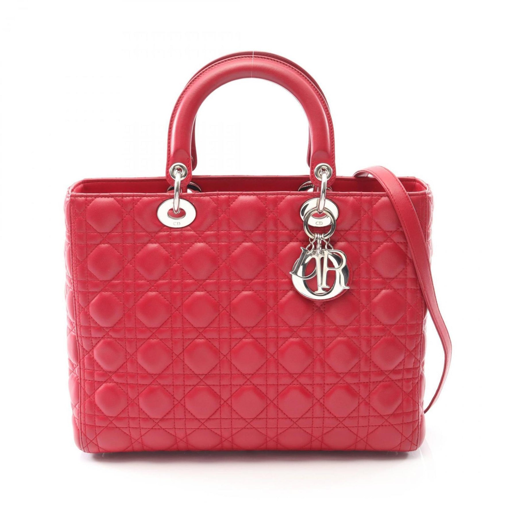 Christian Dior Dior Lady Large Cannage Handbag, Leather, Red