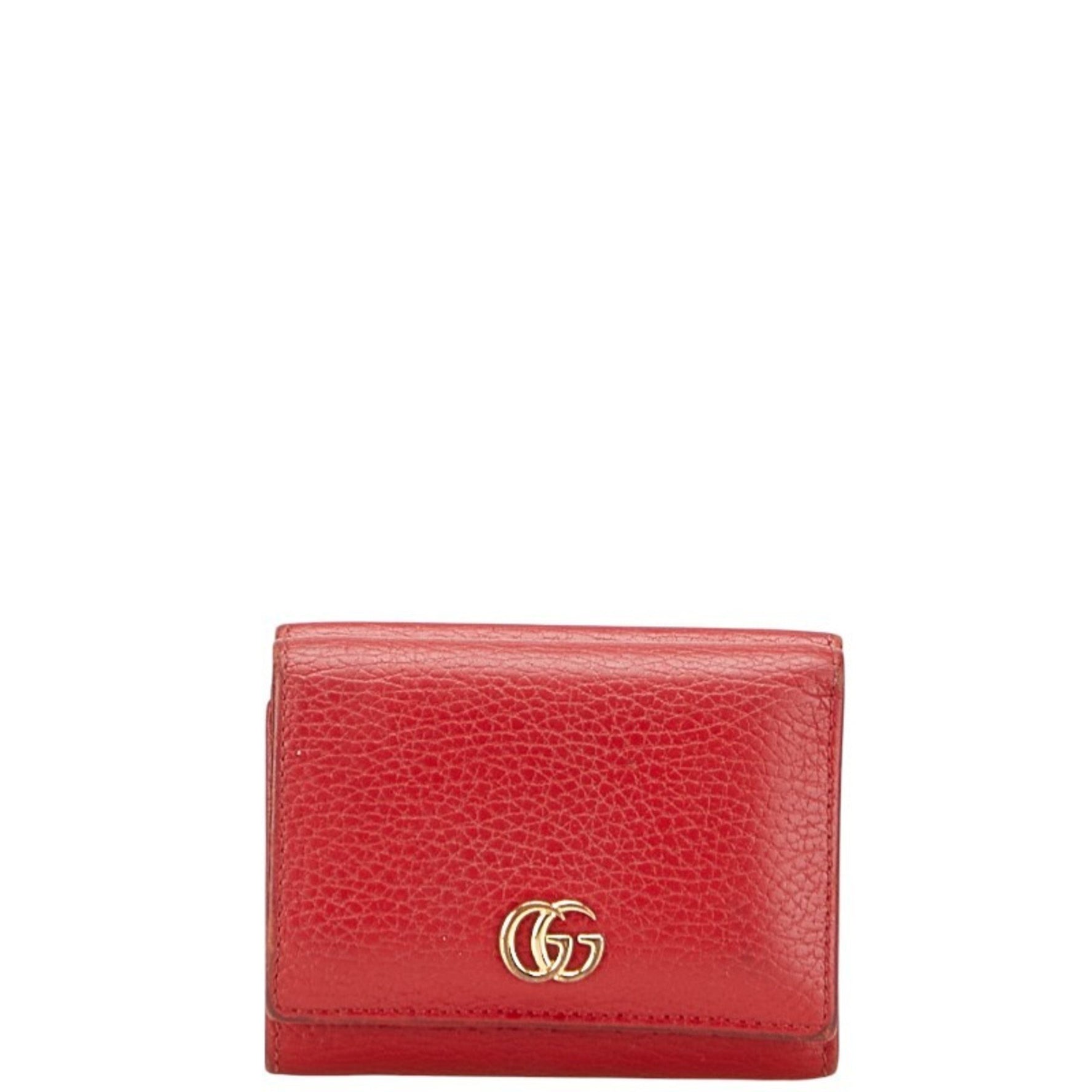 Gucci GG Marmont Tri-fold Compact Wallet Red Leather
