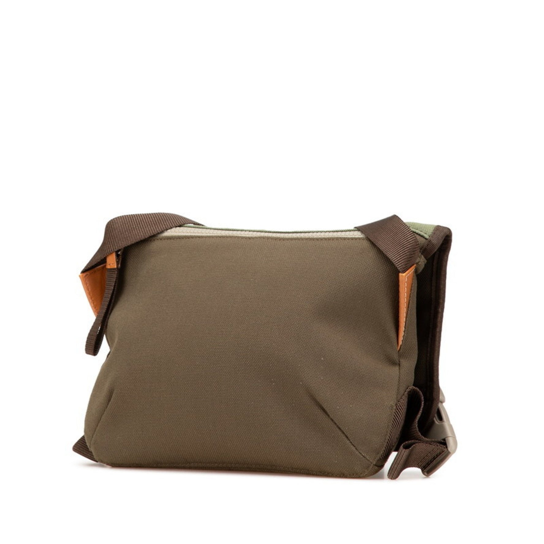 LOEWE Anagram Eye Nature Shoulder Bag Khaki Green Canvas Leather