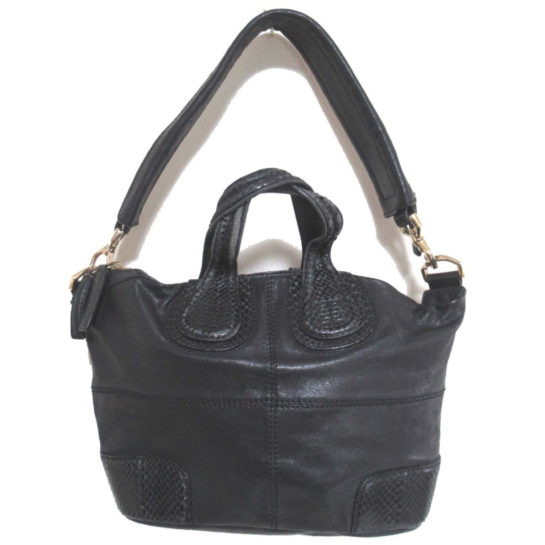 GIVENCHY Nightingale Leather 2-way One-Shoulder Bag Handbag Black x Gold Hardware Women's