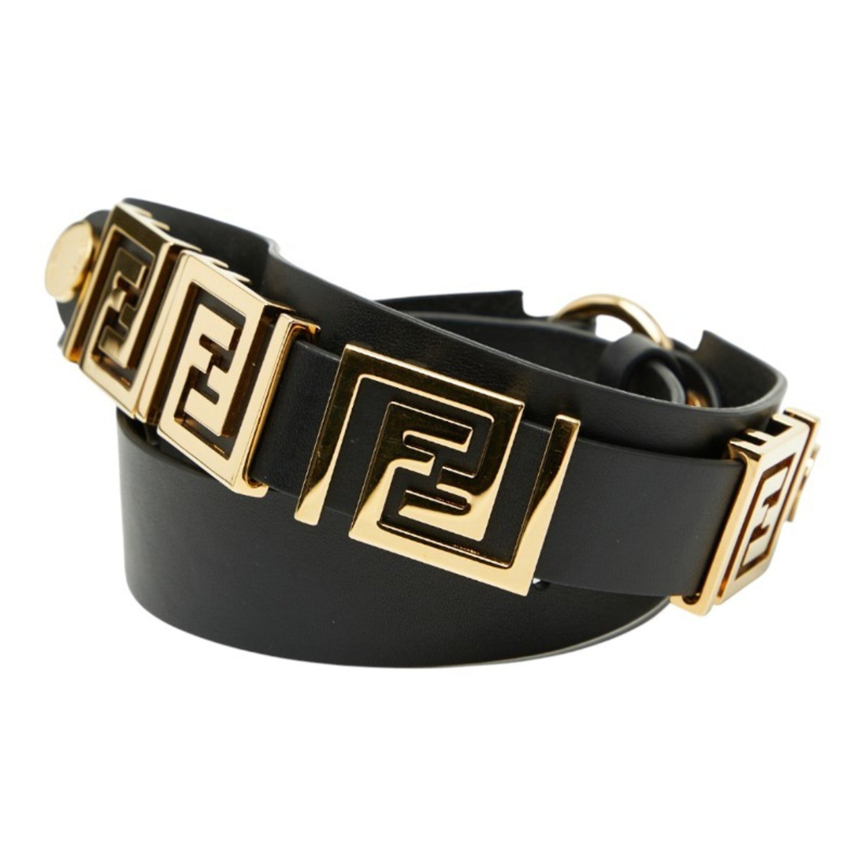 Fendi FF logo belt, size 65, 26, black and gold plated leather