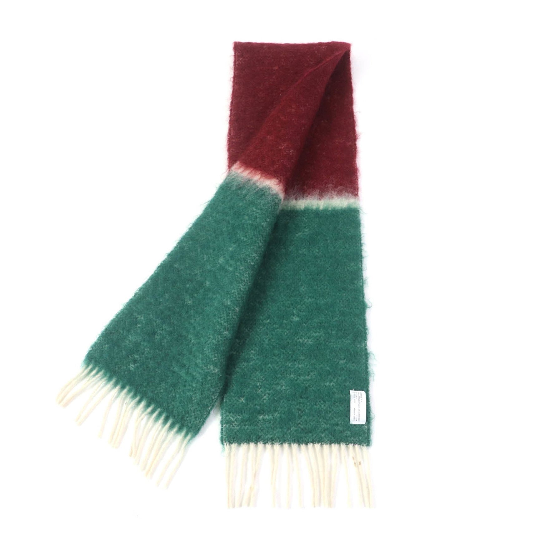 LOEWE Mohair and Wool Blend Scarf with Anagram Logo Patch Fringe, Multicolor, Made in Spain