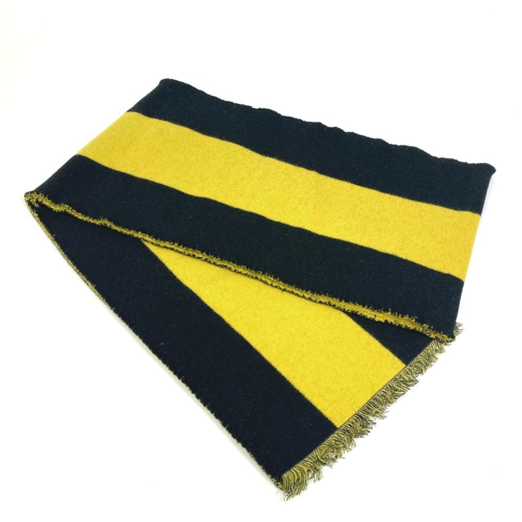 GUCCI Two-Tone Striped Wool Fringe Scarf in Black and Yellow