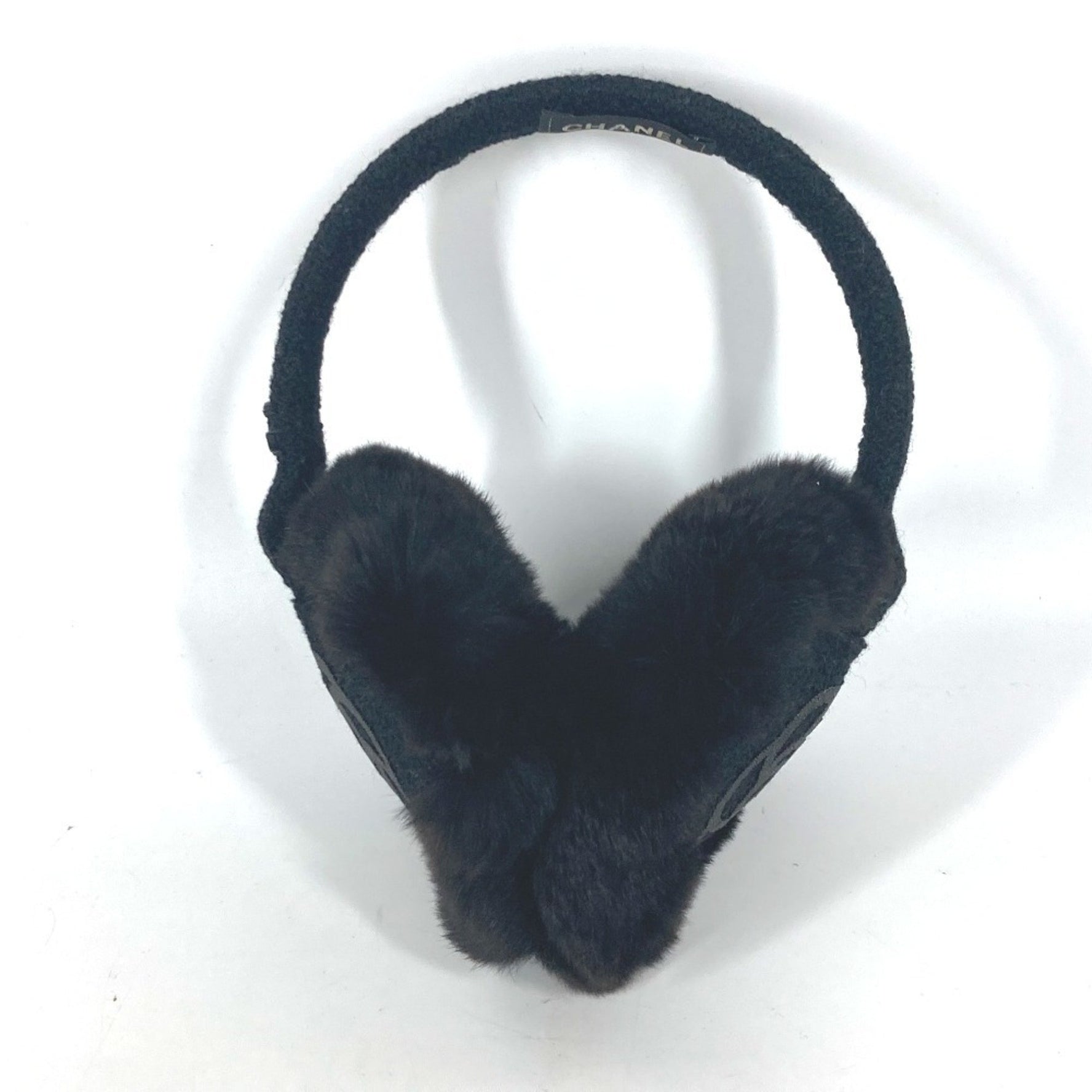 CHANEL Earmuffs Ear Warmers Camellia Stone CC Coco Mark Scarf Fur
