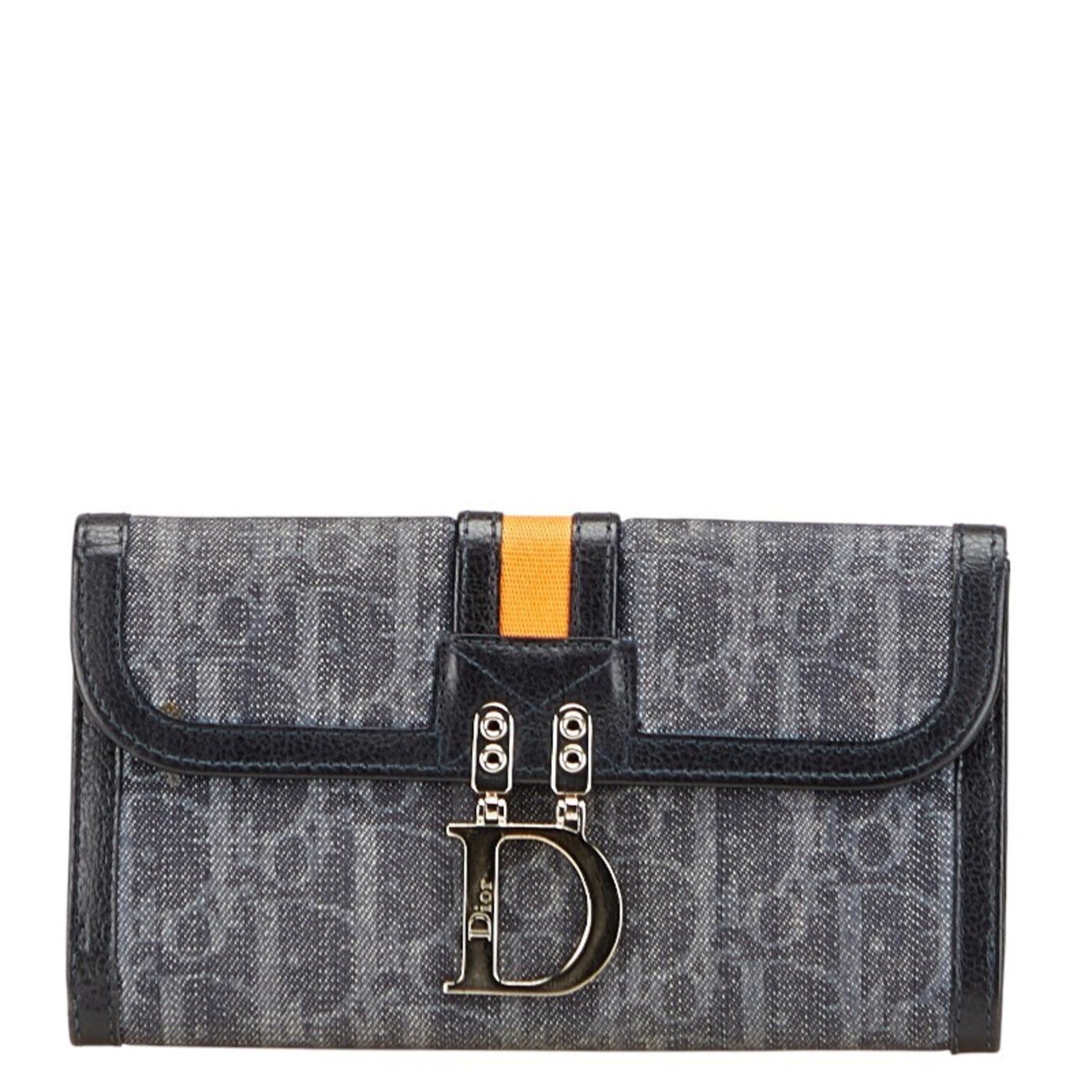 Christian Dior Dior Trotter Flight Line Bifold Wallet in Black, Gray, Denim, and Leather.