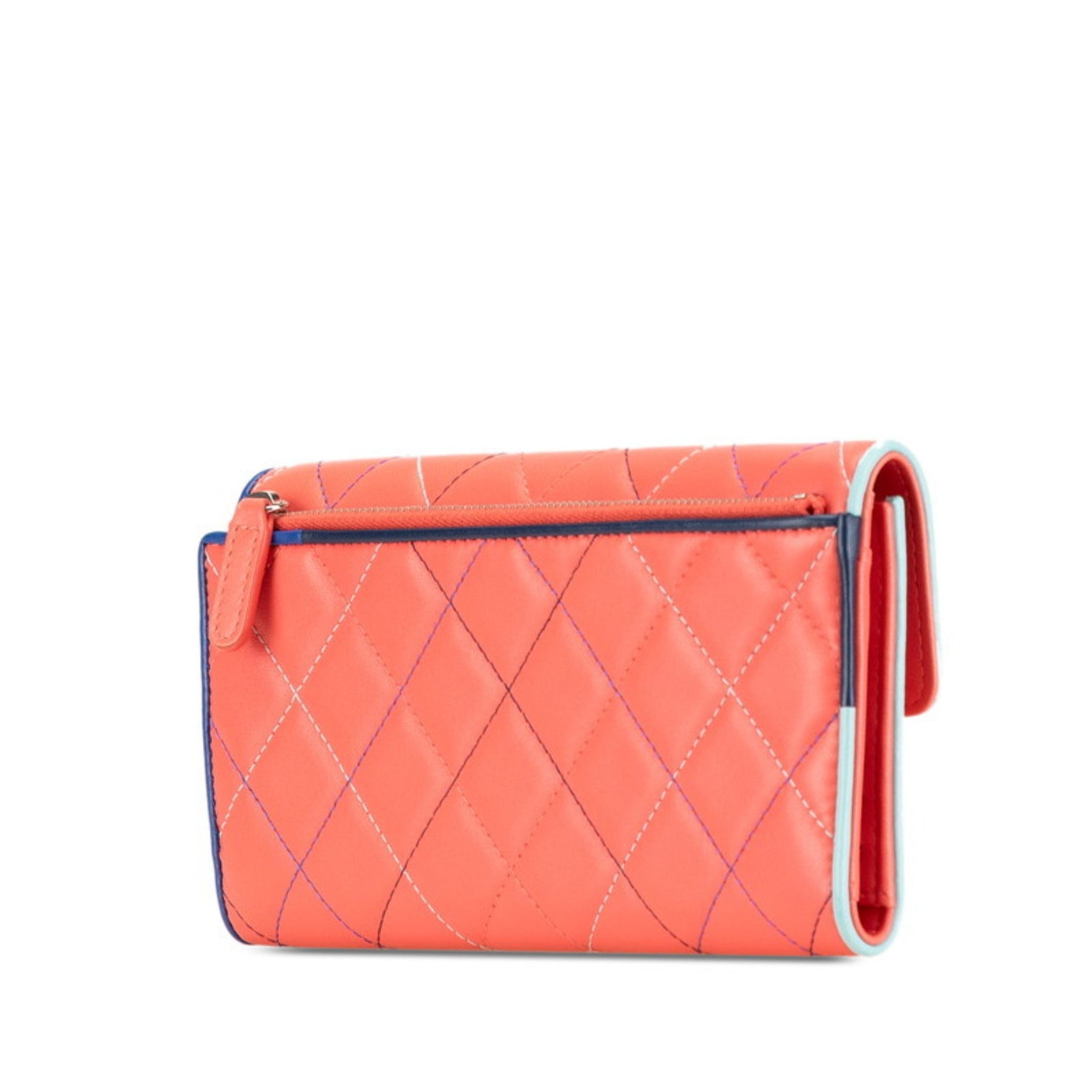 Chanel Matelasse Coco Mark Long Wallet Orange Blue Lambskin