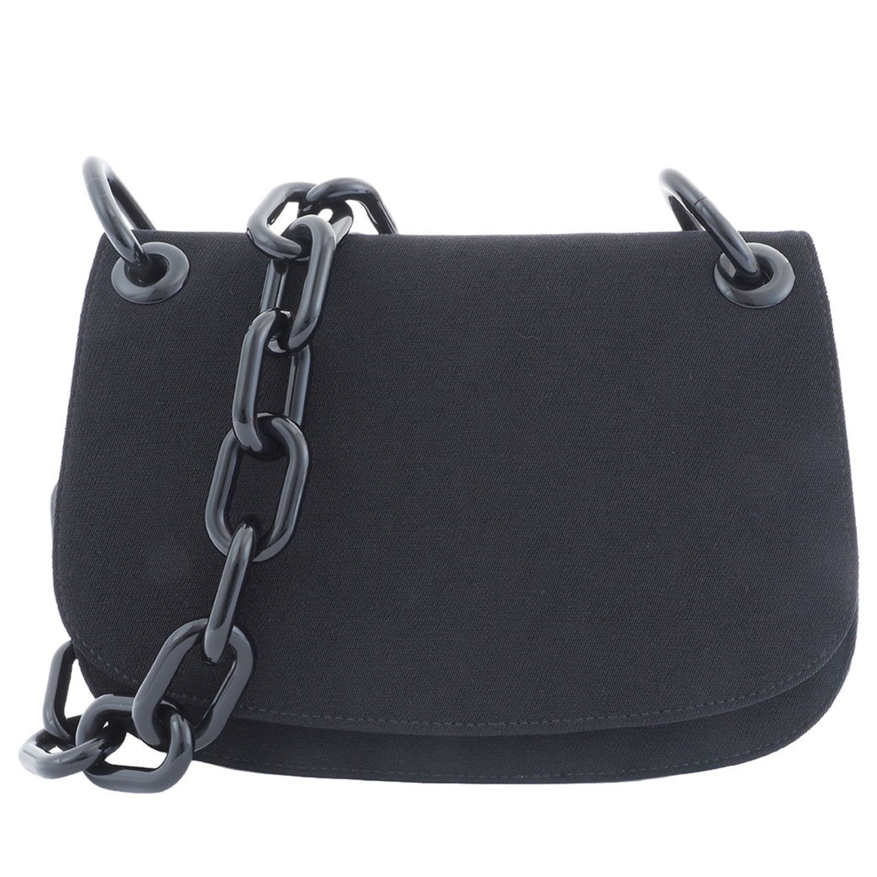Prada Plastic Chain Flap Shoulder Bag Black B6436 Women's Canvas PRADA