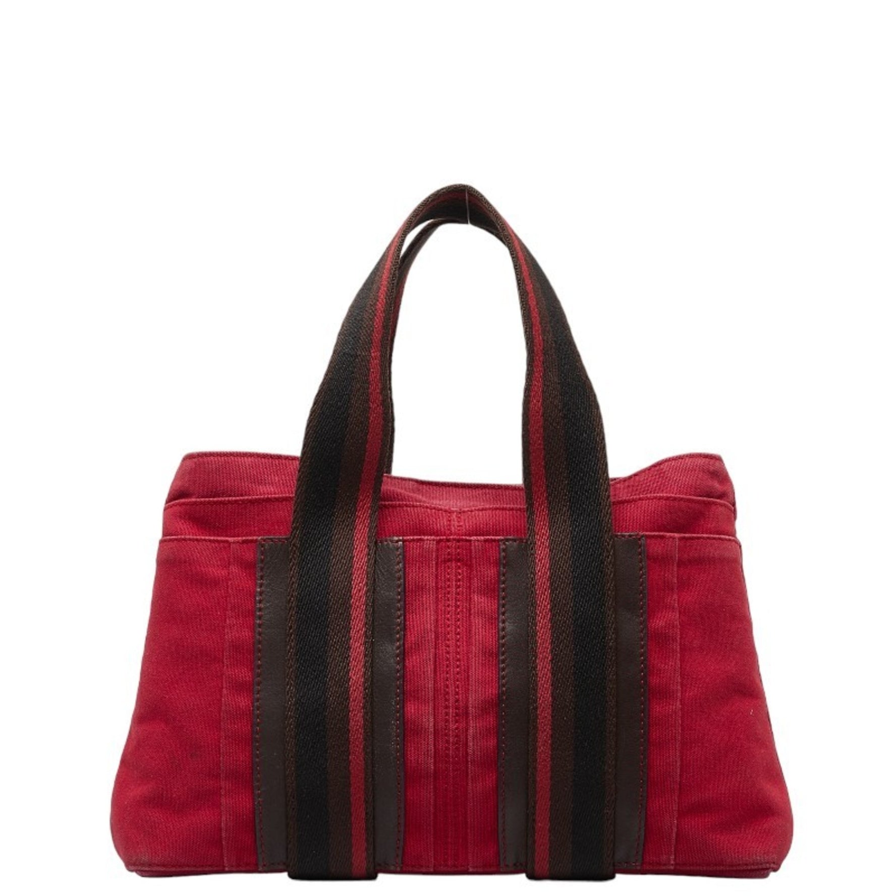 Hermes Troca Horizontal MM Handbag Tote Bag Red Brown Canvas