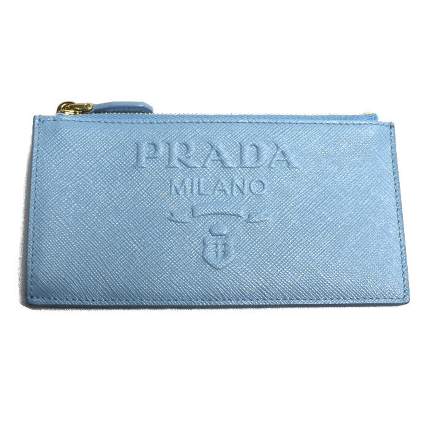 PRADA Saffiano Embossed Fragment Case Card Light Blue Coin