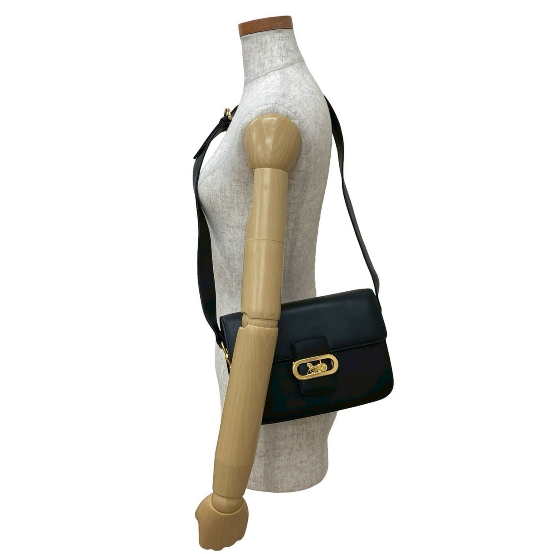CELINE Vintage Horse Carriage Logo Leather One-Shoulder Bag in