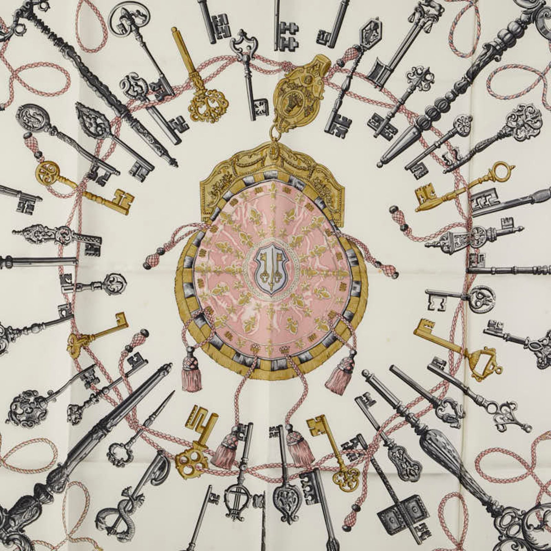 Hermes Hermès Carré 90 "Les Cles the Keys Rare" Key Scarf, Pink Multicolor