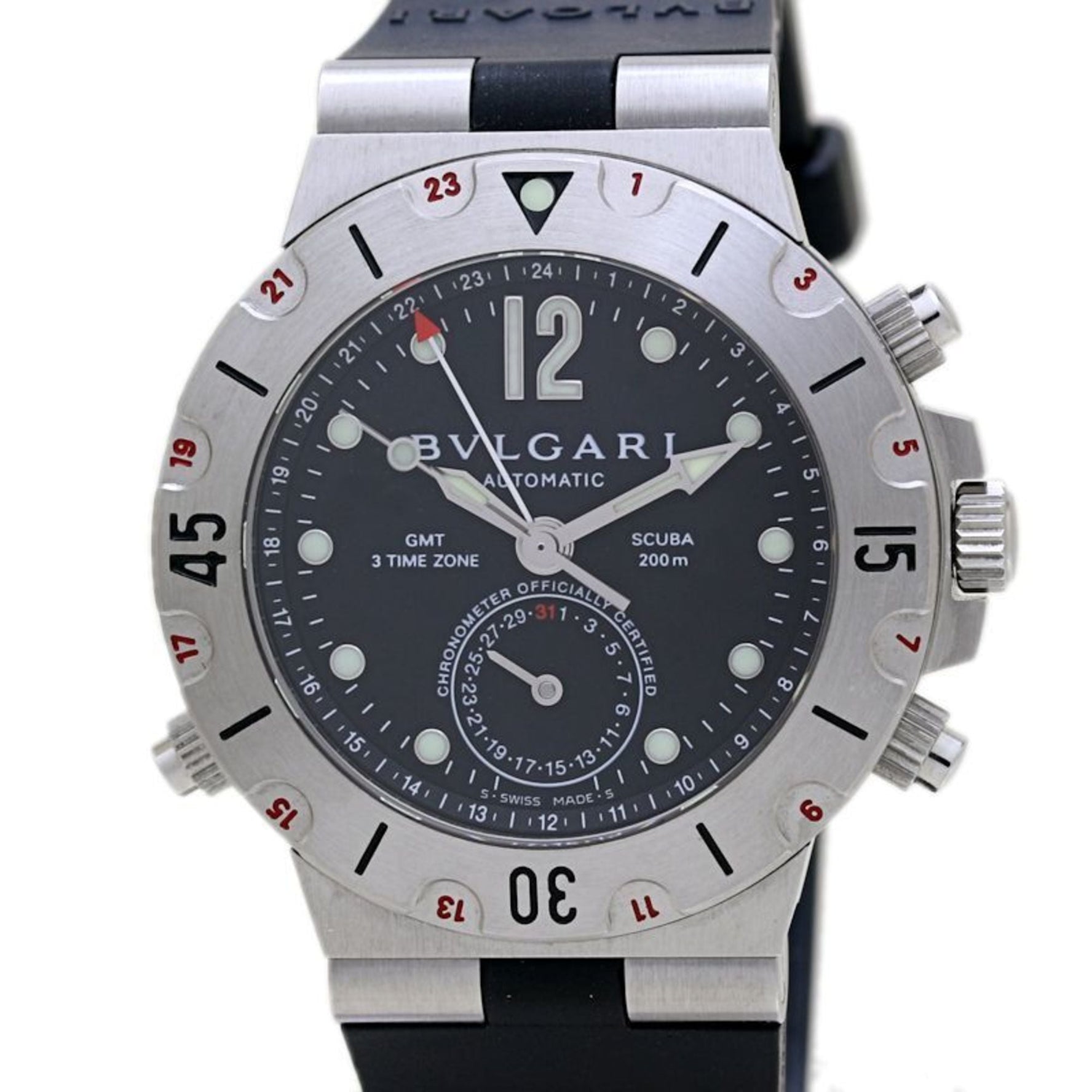 BVLGARI Diagono Scuba GMT Date Watch Stainless Steel Rubber