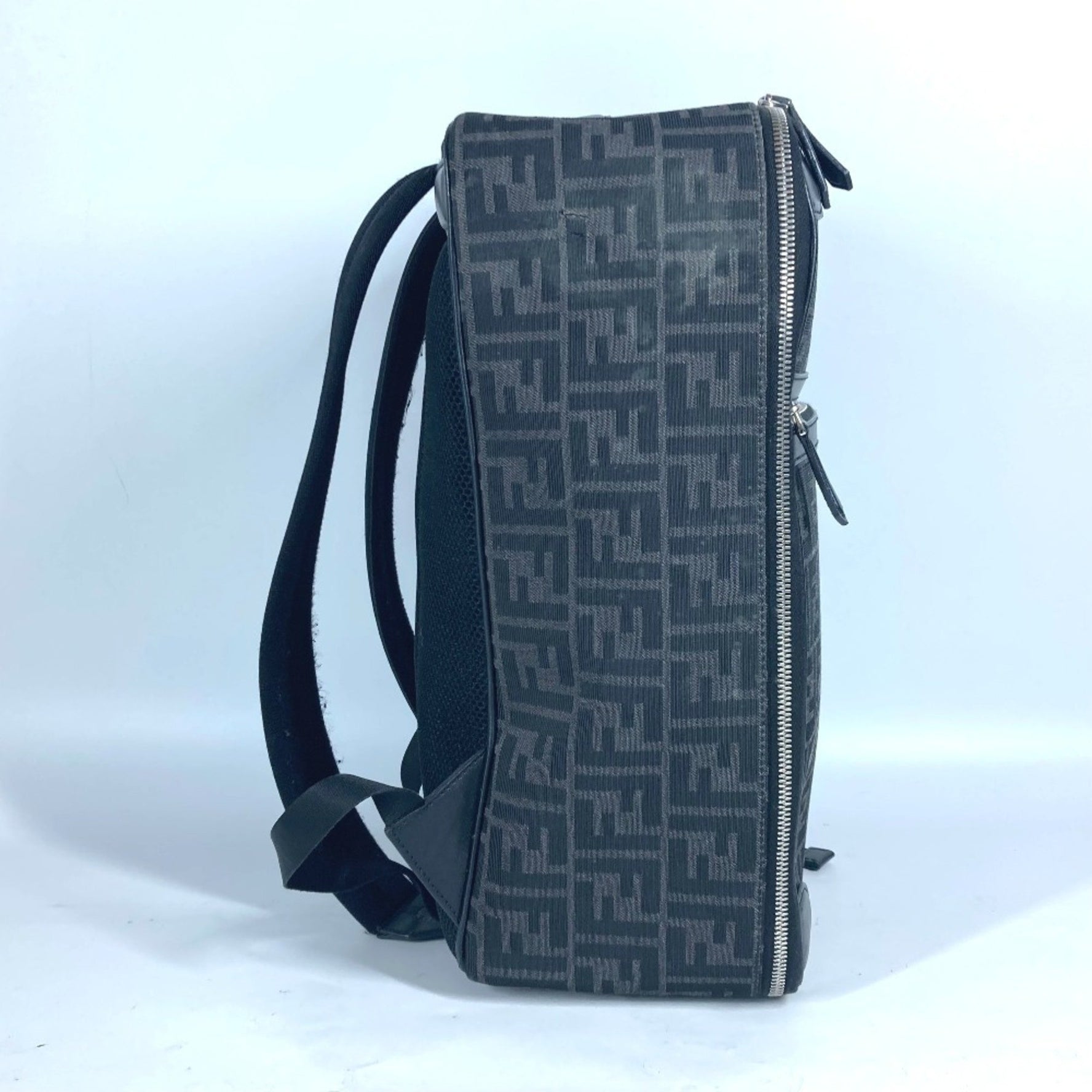 FENDI Bag Handbag Zucca Backpack Rucksack Leather Canvas Men's Black