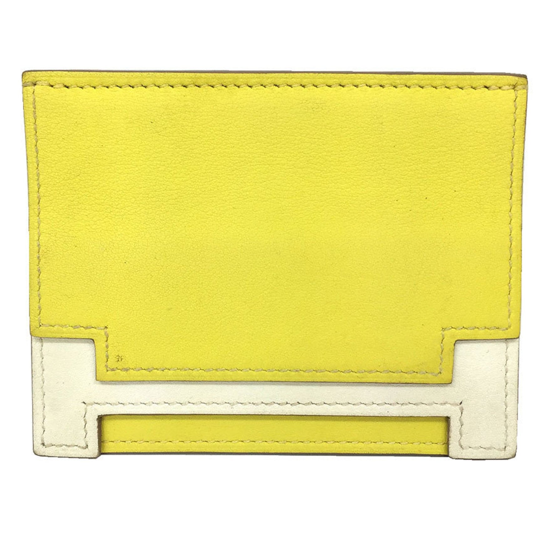 HERMES Multipris Card Case Business Holder Pass Bicolor C Stamped Swift Leather Yellow x White Wallet