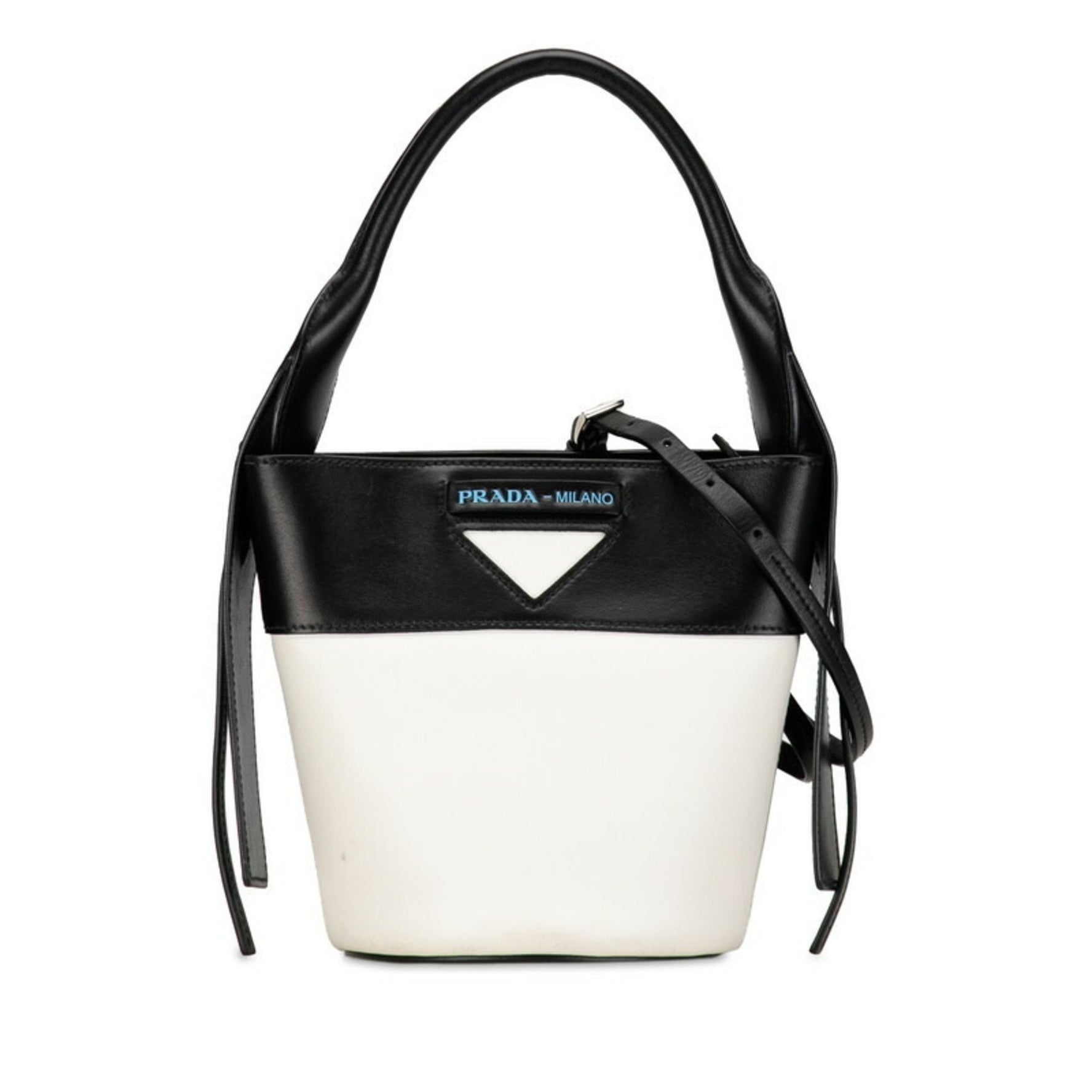 Prada Ouverture Handbag Shoulder Bag White Black Leather