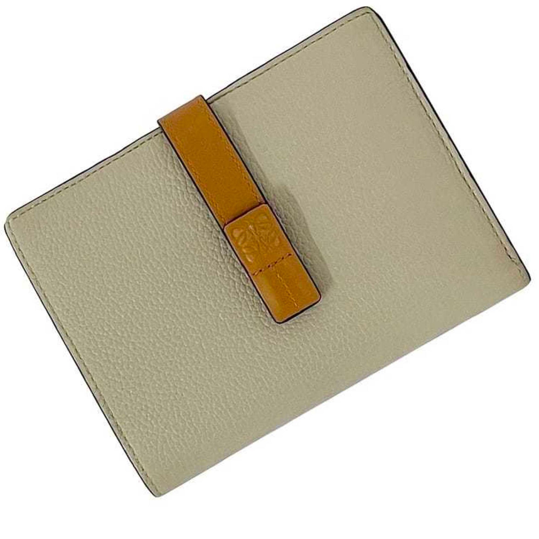 LOEWE Bi-fold Wallet Vertical Small Beige Camel Brown Salmon Pink Anagram Leather Genuine Compact