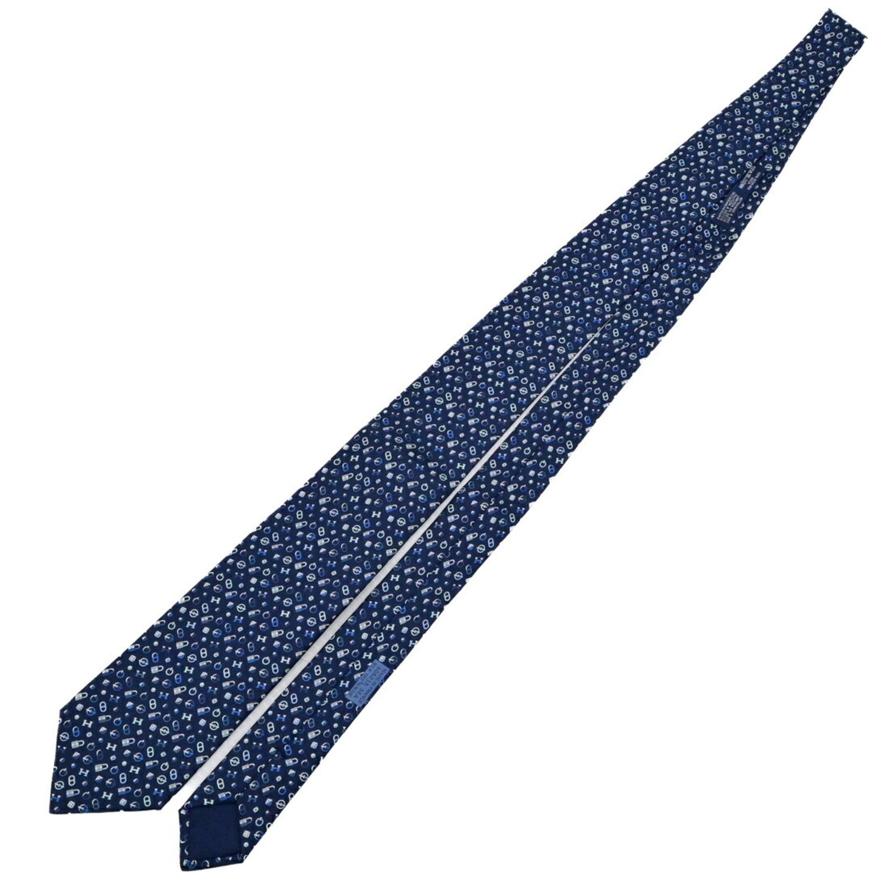 HERMES Necktie Padlock Chaine d'Ancre Pattern 100% Silk