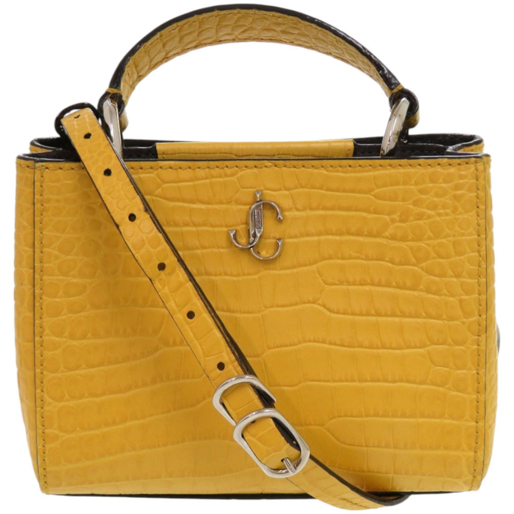 Jimmy Choo Varenne Crocodile-Embossed Patent Leather Yellow Handbag 0542 JIMMY CHOO