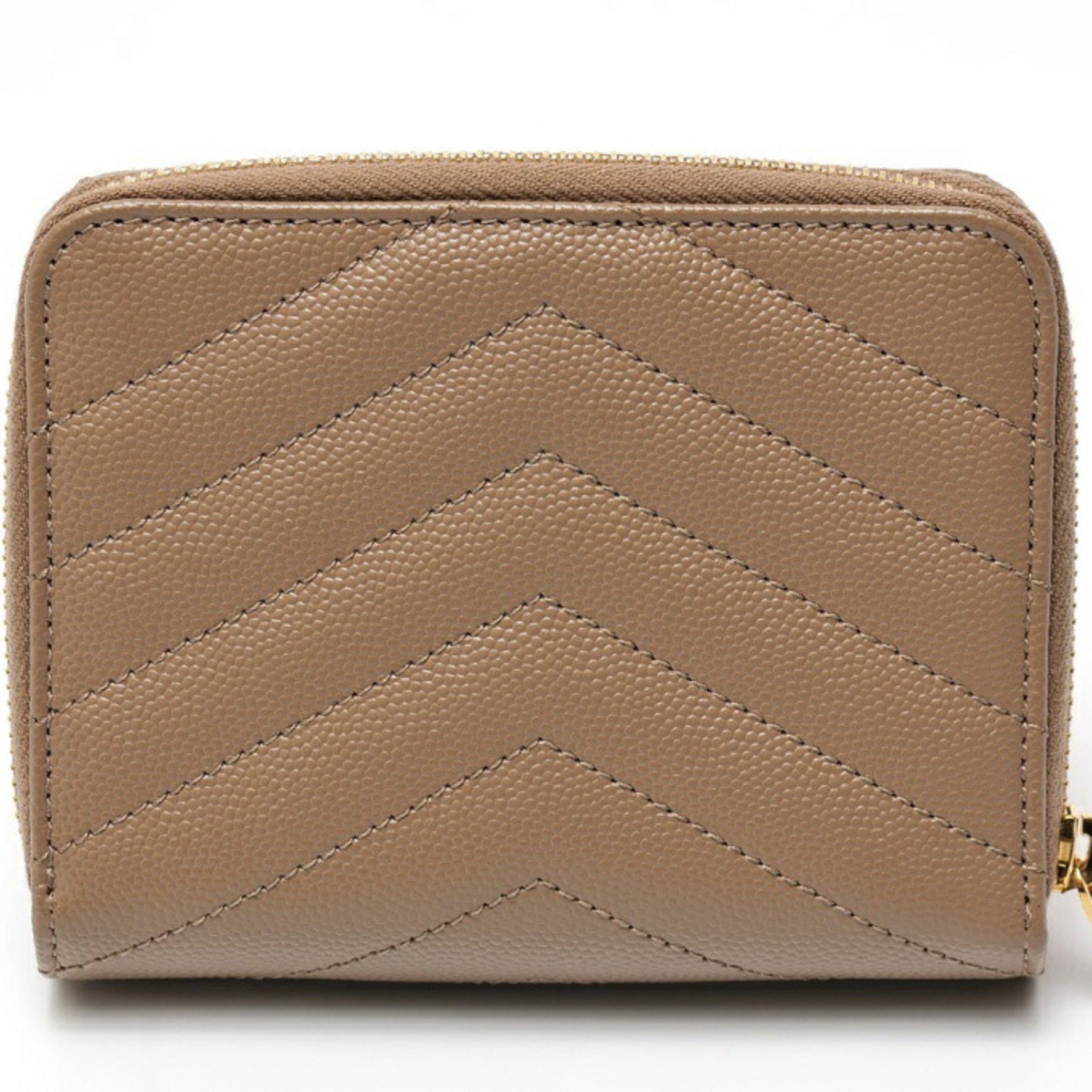 Saint Laurent Cassandra Matelasse Compact Wallet Zip Around Leather Greige