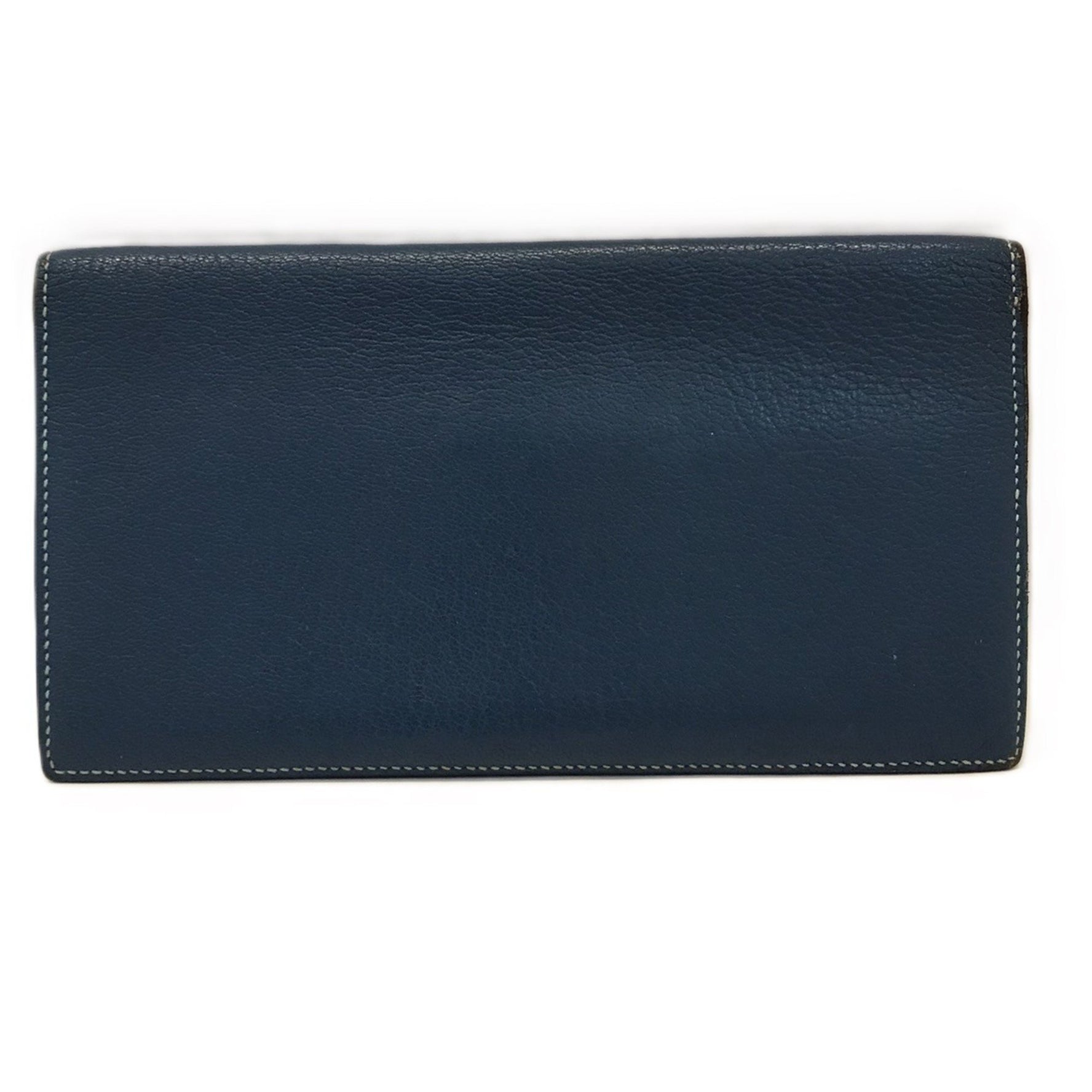 Hermès Evelyn Long Wallet, Chevre Leather, Perforated, Navy Blue, Light □Q Stamped, HERMES