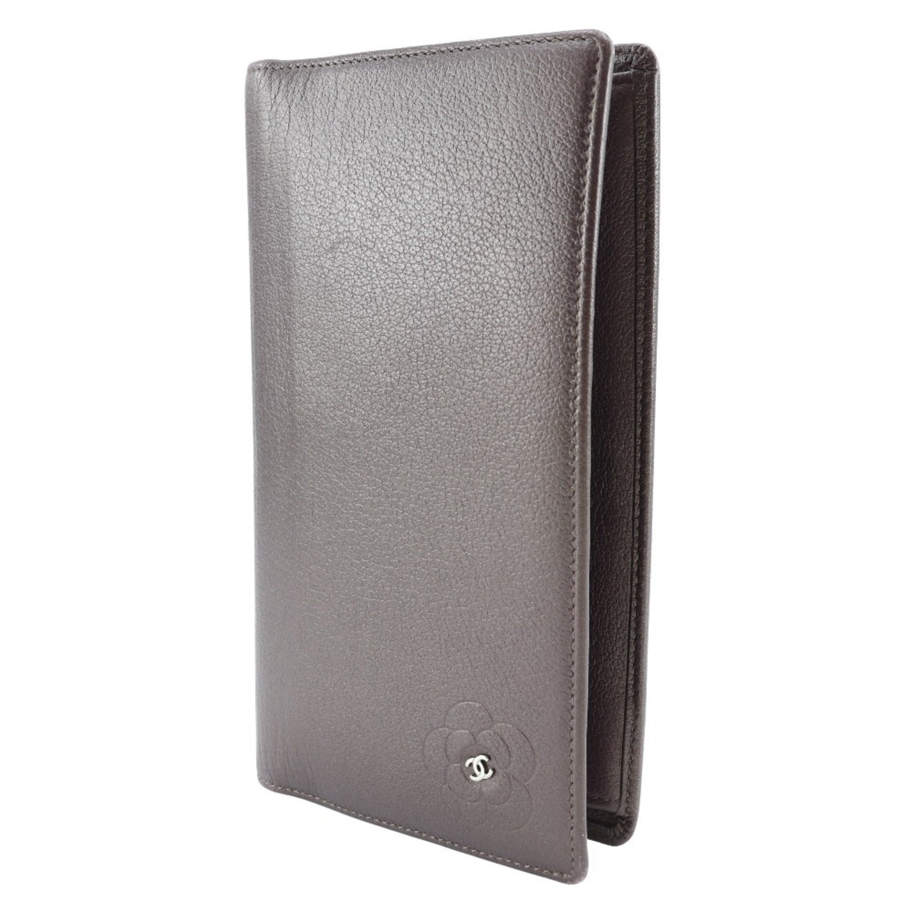 CHANEL Camellia COCO Mark Long Wallet Leather Metallic Purple