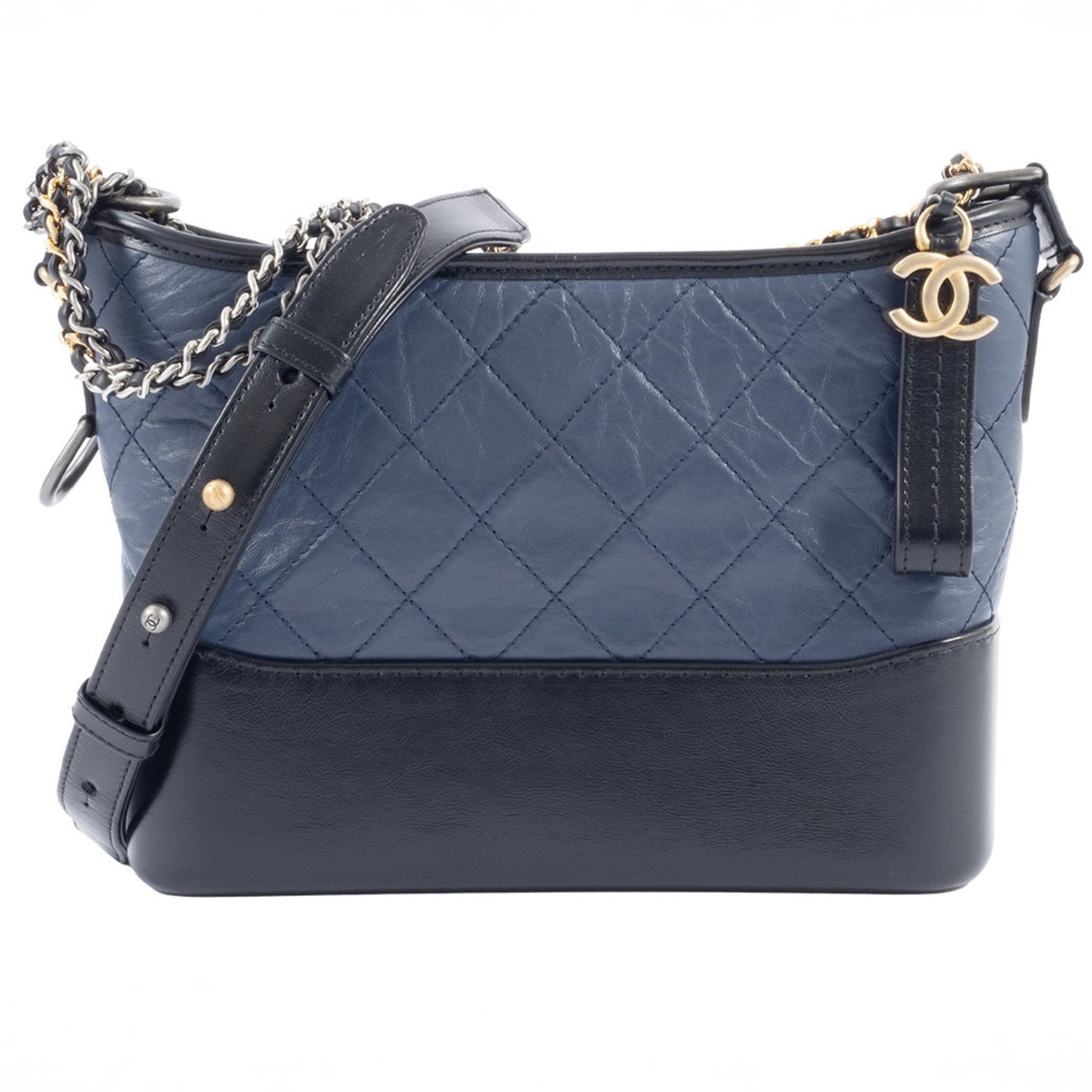 CHANEL Gabrielle Shoulder Bag Matelasse de Hobo Calfskin Navy | Black