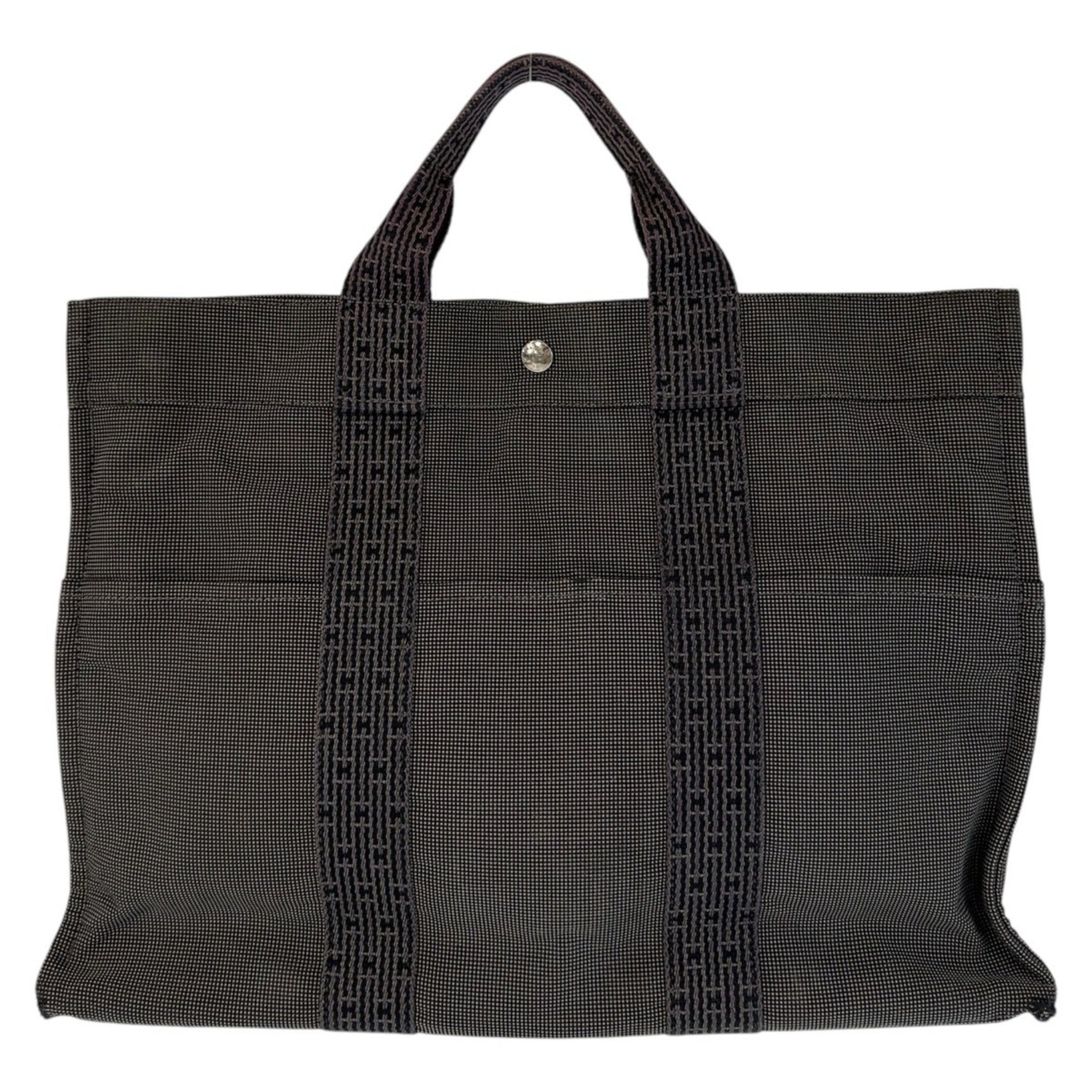 HERMES Air Line MM Canvas Tote Bag with Silver Hardware