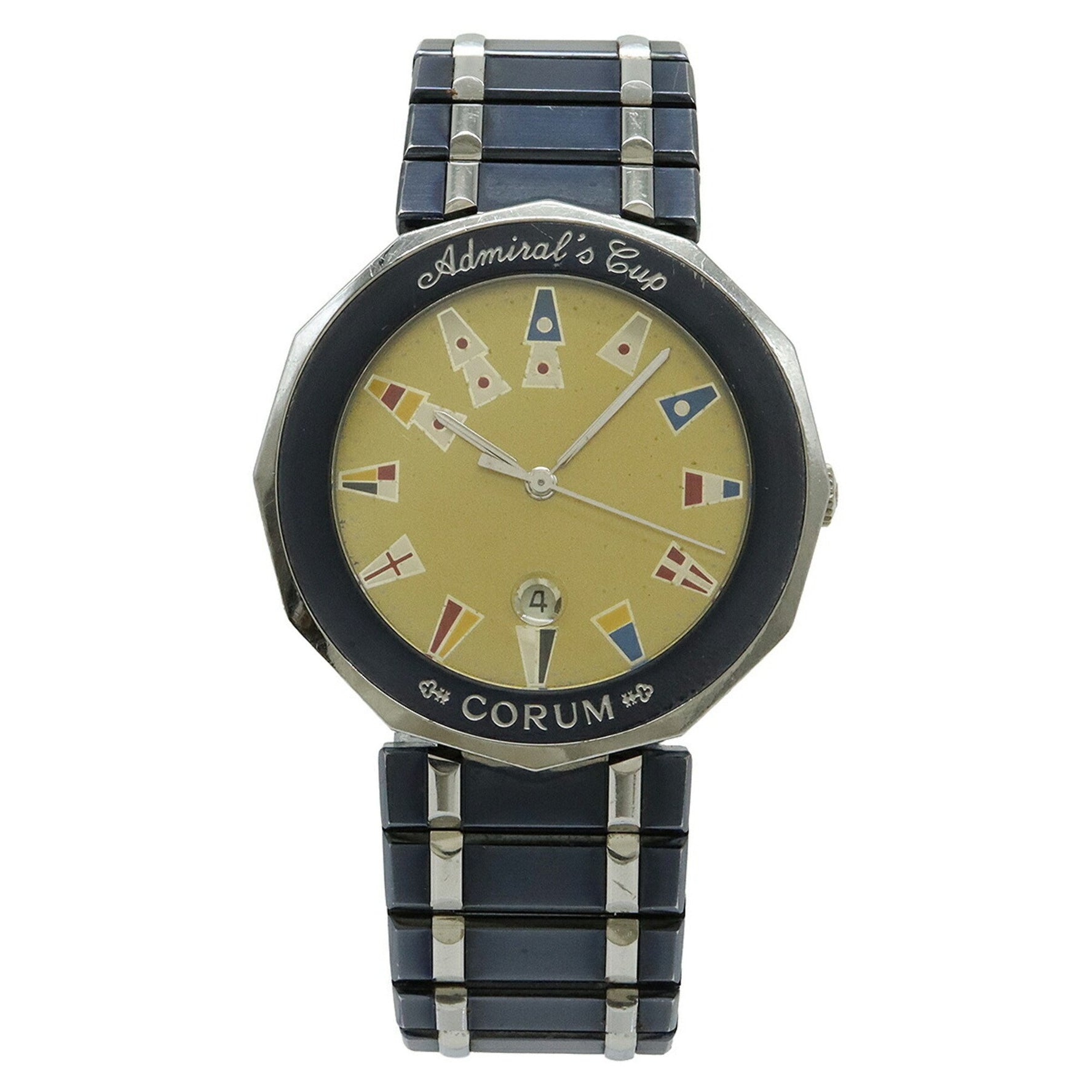 CORUM Admiral's Cup Gun Blue with Gold Dial and Stainless Steel Date Display, Quartz Watch, 99.810.30