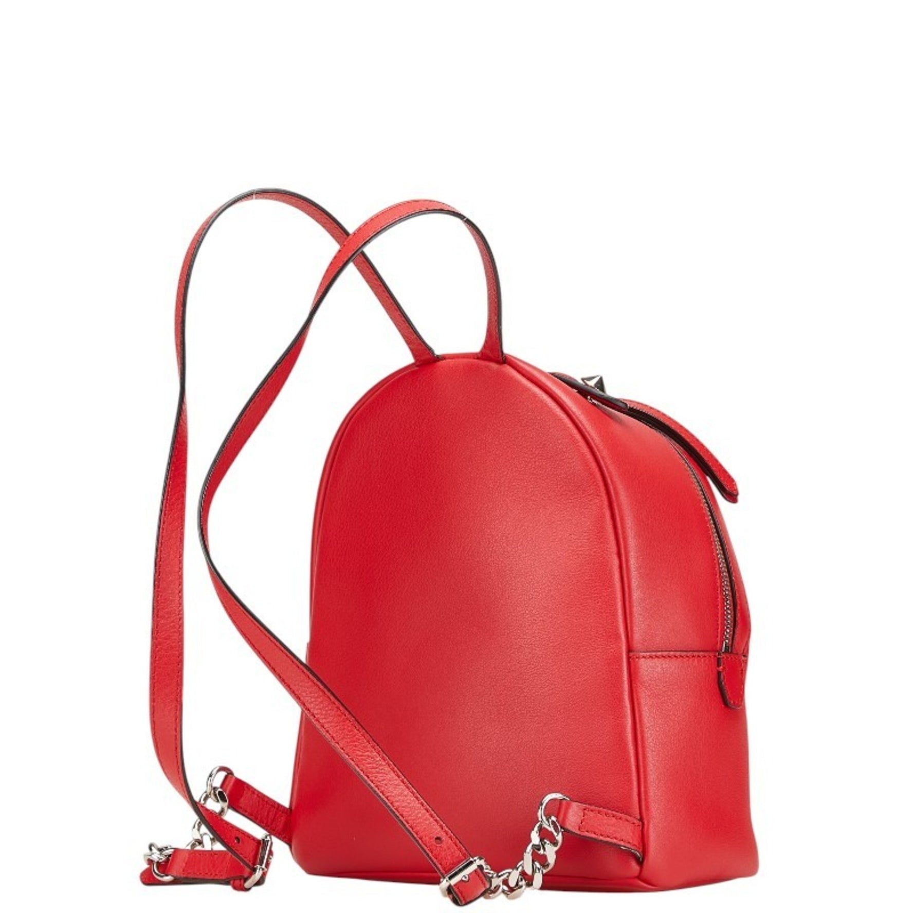 FENDI Studded Chain Backpack Red Leather