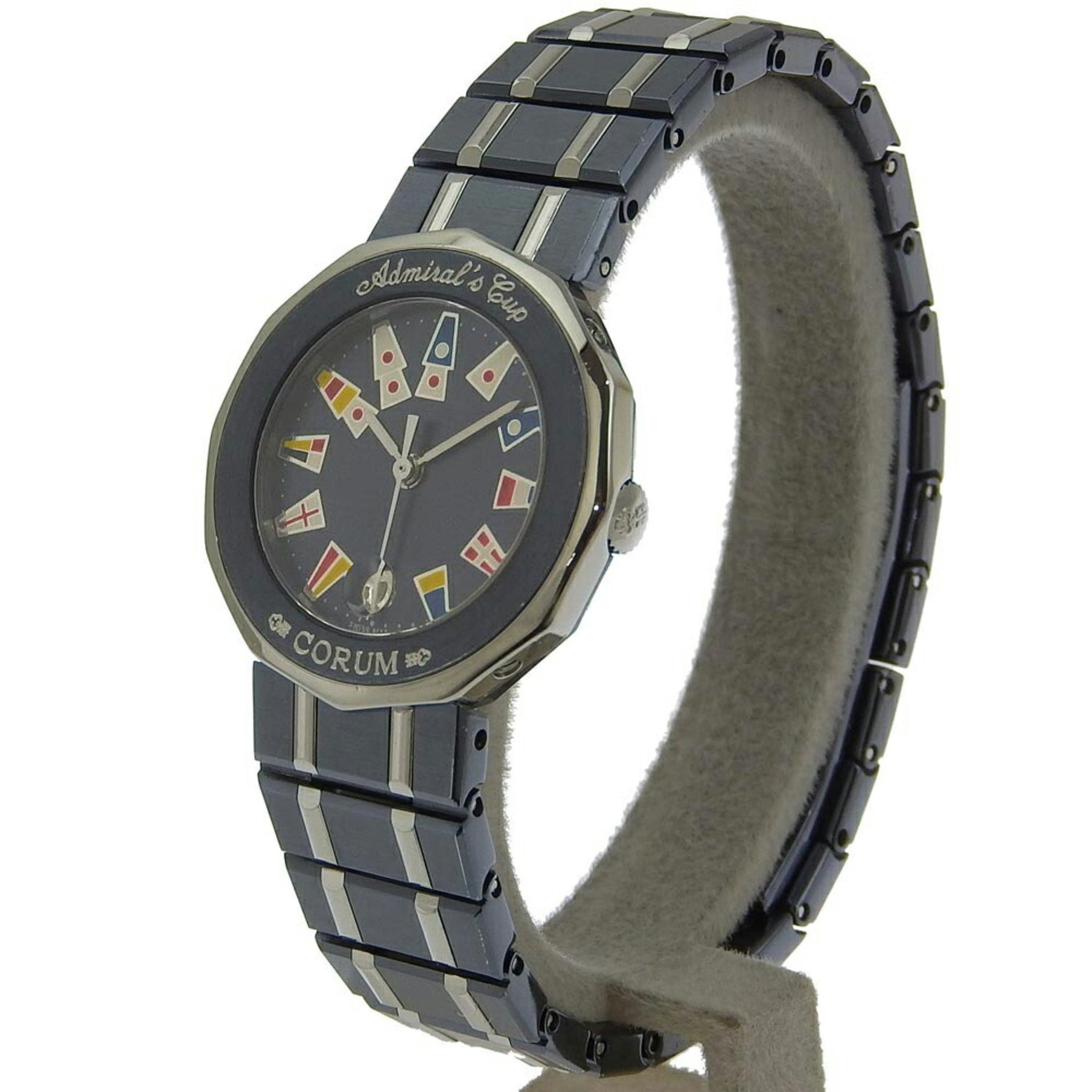 CORUM Admirals Cup Watch 39.610.30 Stainless Steel x Gun Blue Swiss Made Navy Silver Quartz Analog Display Dial Ladies