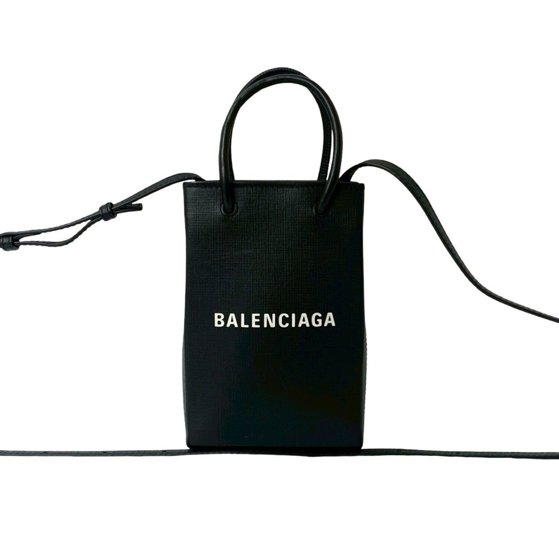 BALENCIAGA Shopping Phone Holder Leather Genuine Handbag/Shoulder Bag