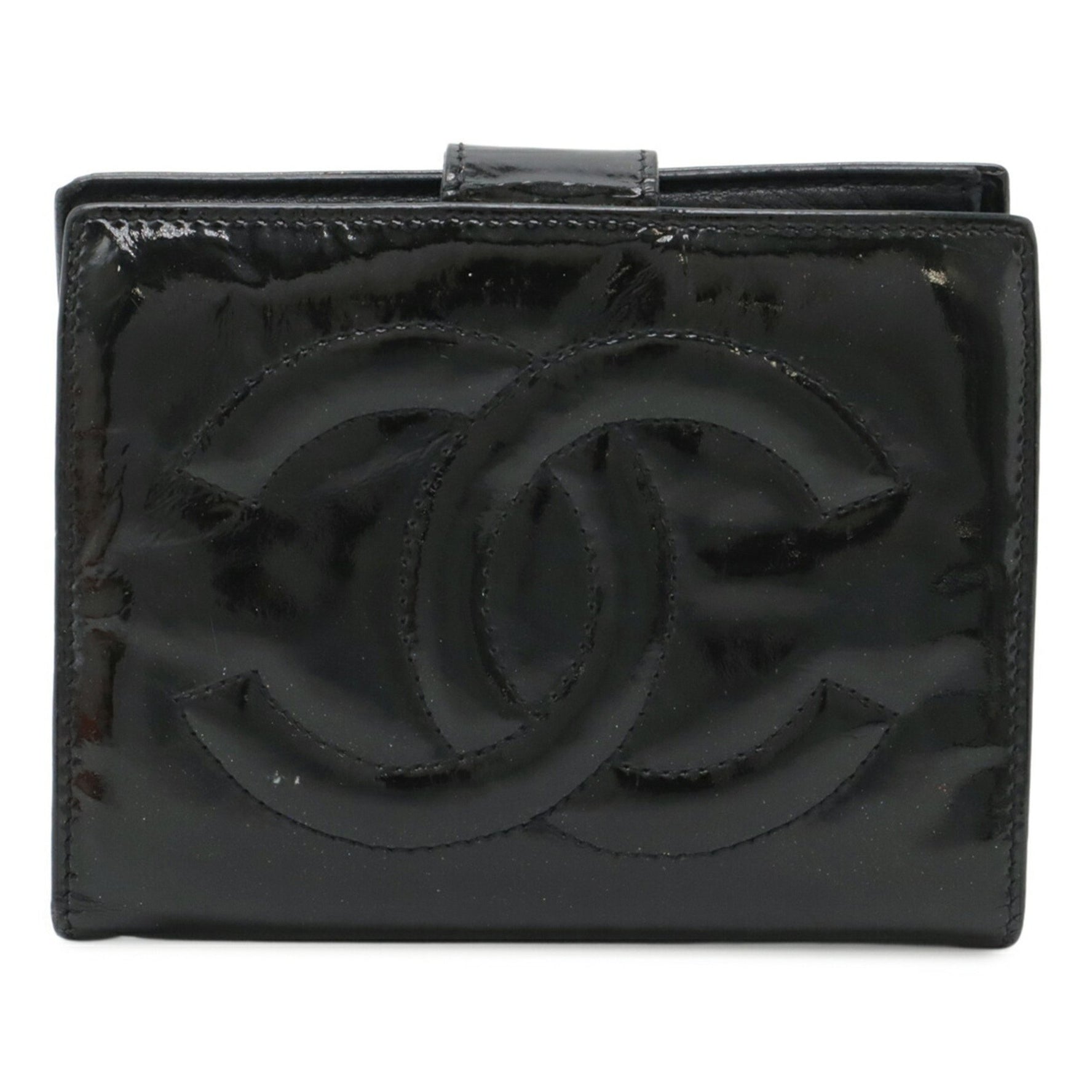 CHANEL Coco Mark Bi-fold Wallet Enamel Patent Leather