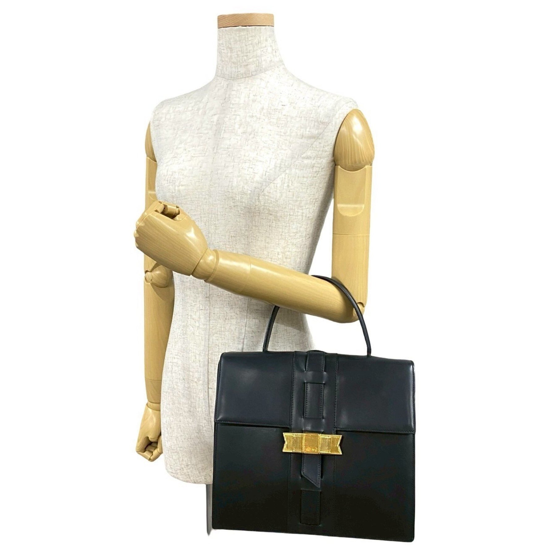 CELINE Logo Ribbon Motif Hardware Calfskin Leather Handbag Tote Bag