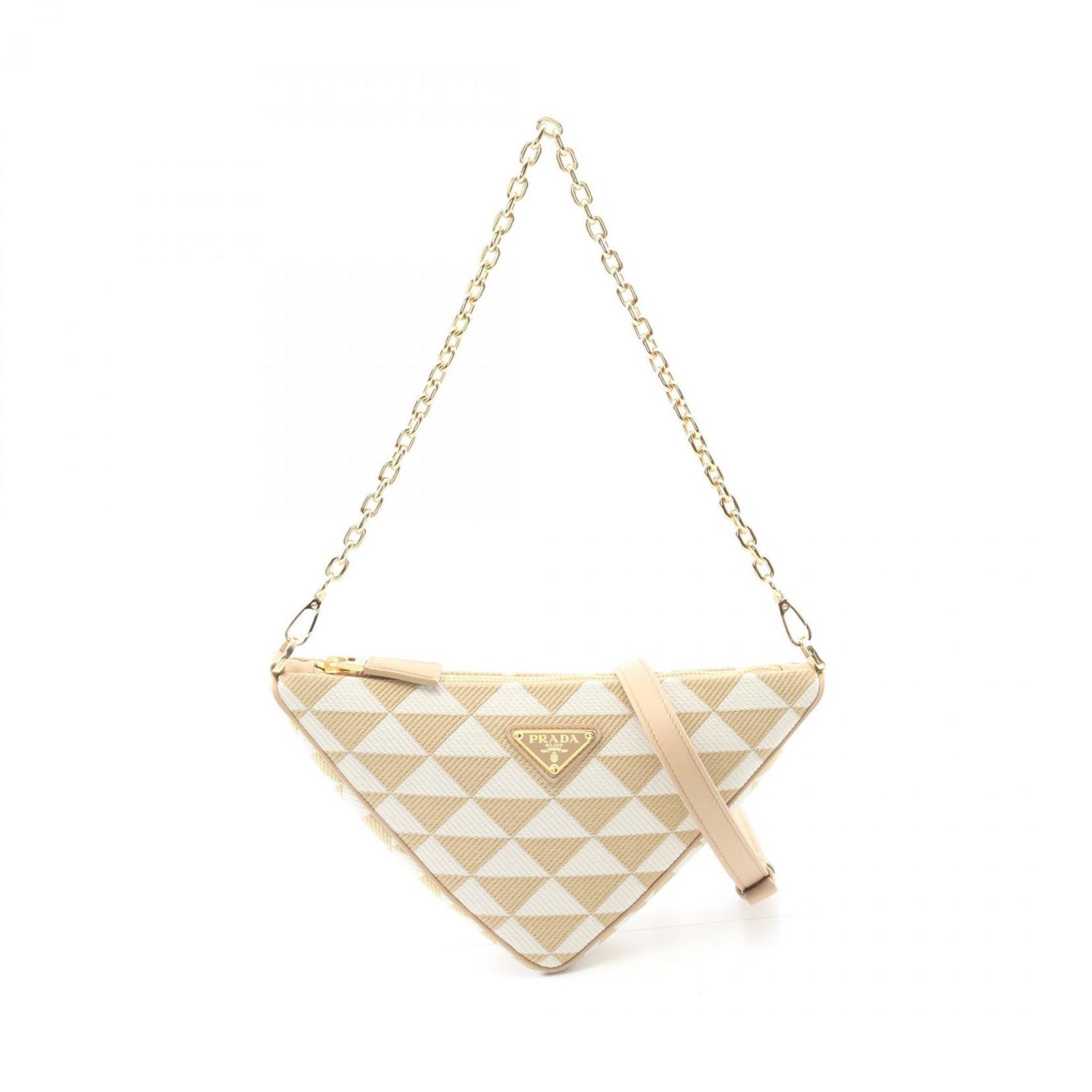 PRADA Triangle TRIANGOLO JACQU Shoulder Bag Canvas Beige White